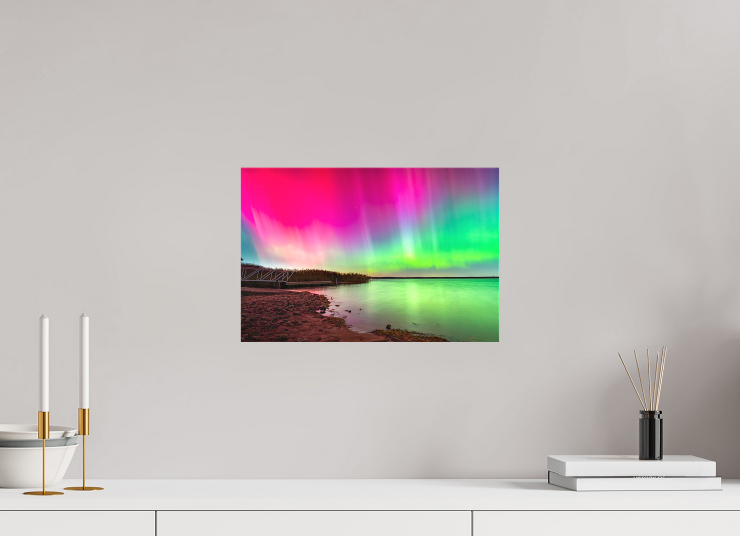 15 x 10″, Matte Canvas Print Aurora Borealis Over Wordens Pond