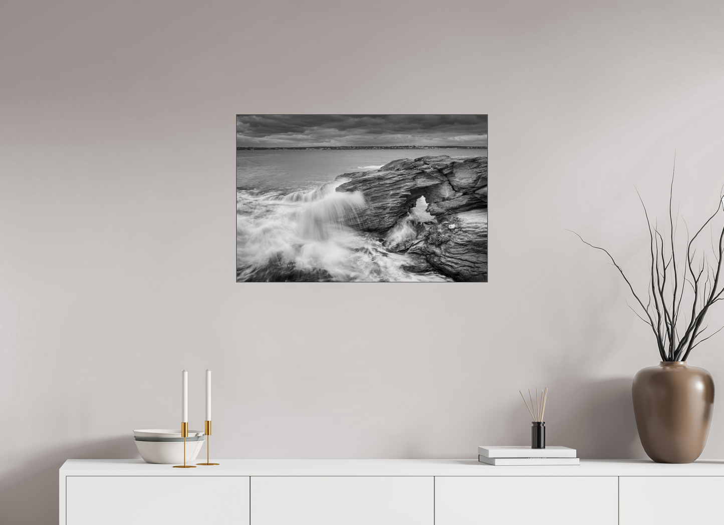 30 x 20″, Photo Print under Acrylic Glass with Black Slimline Case Waves Over Arches