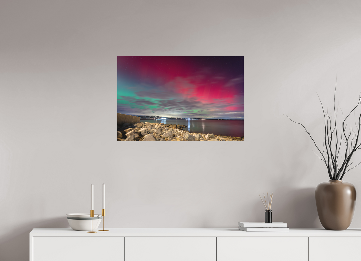 30 x 20″, Matte Canvas Print The Aurora Borealis over Narragansett Beach