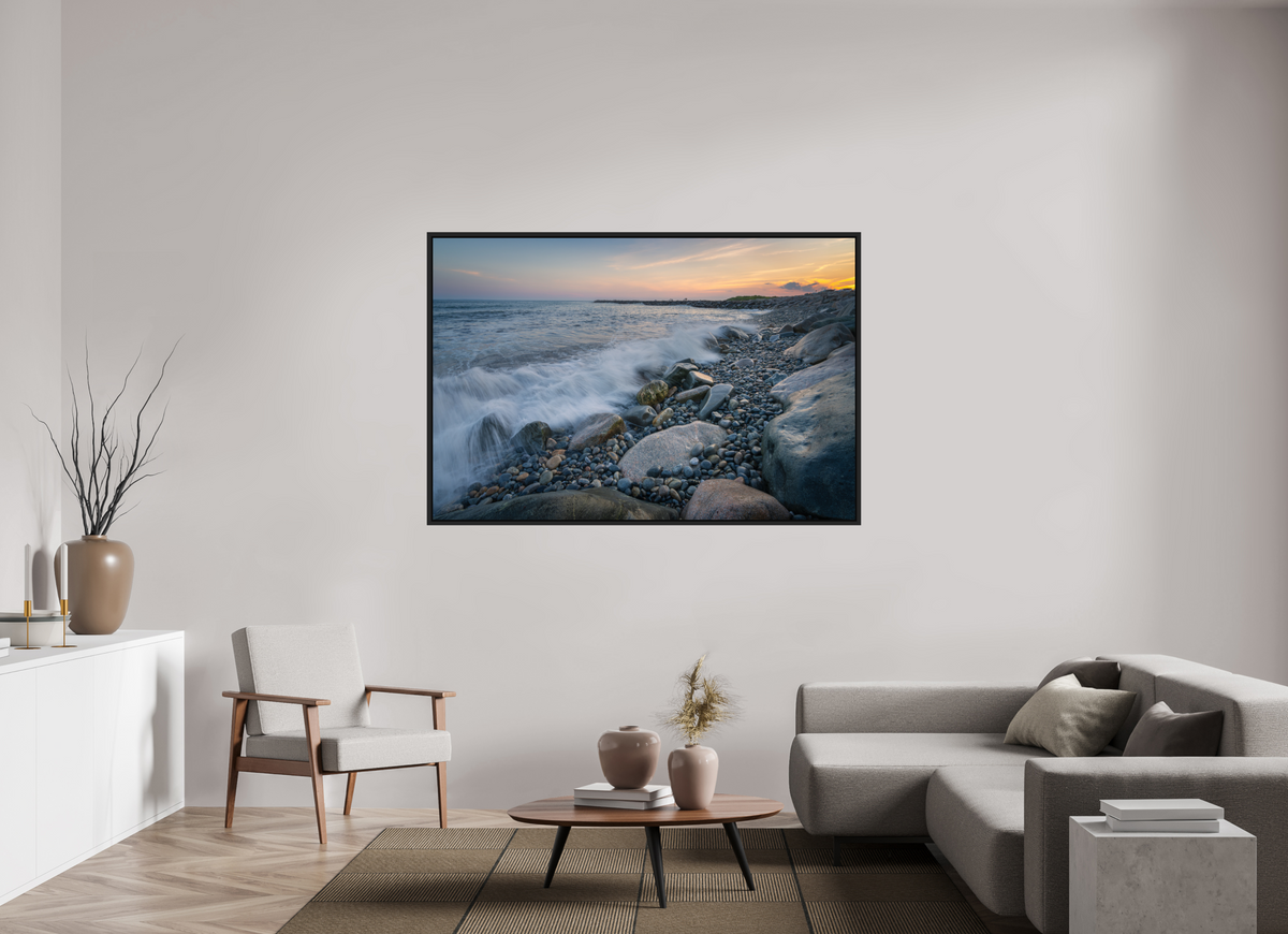66 x 44″, Premium ChromaLuxe HD Aluminum Metal Print with Black Wood Floater Frame Waves Crashing at Camp Cronin
