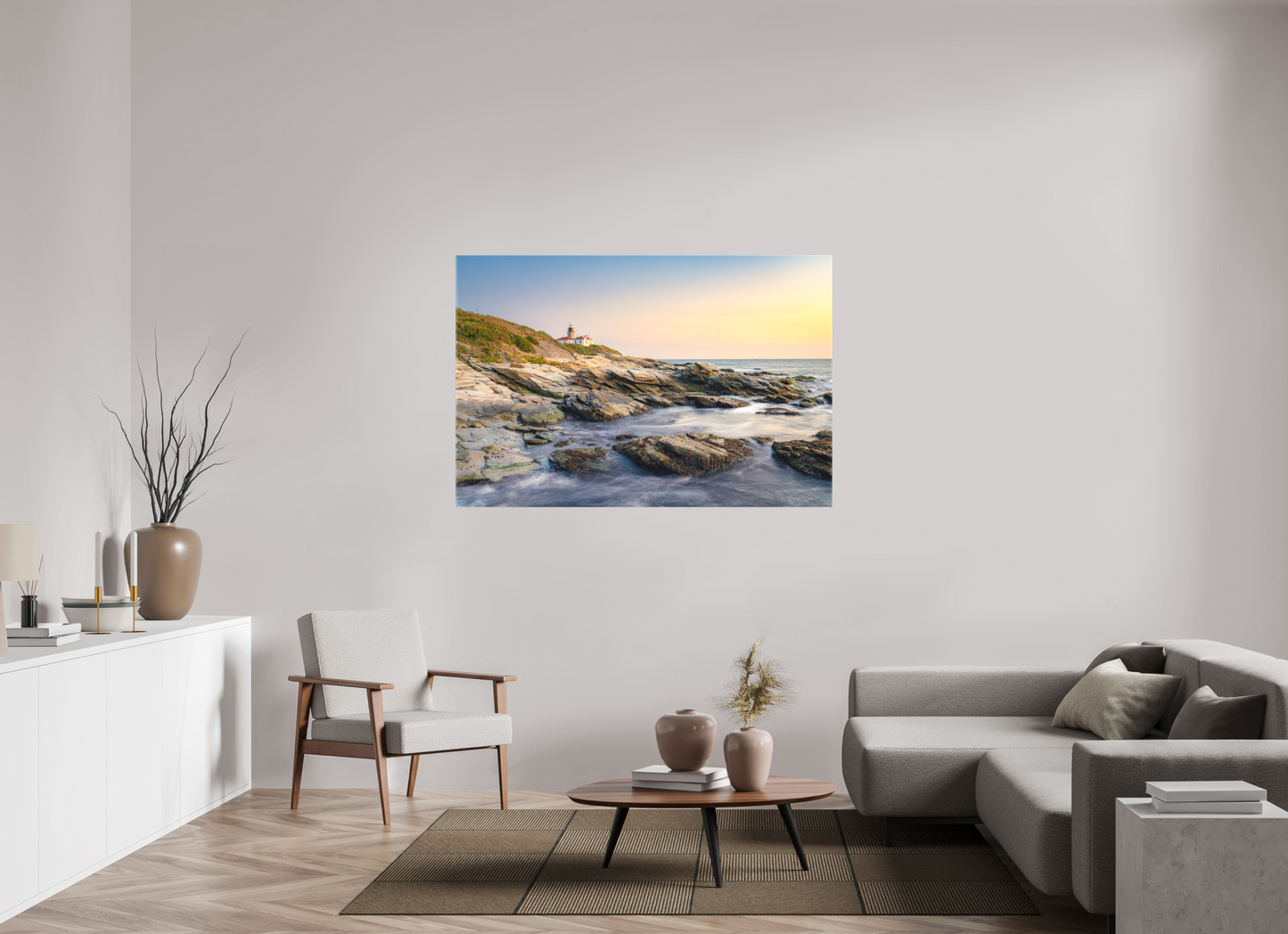 60 x 40″, Matte Canvas Print Quiet Sunset at Beavertail Lighthouse