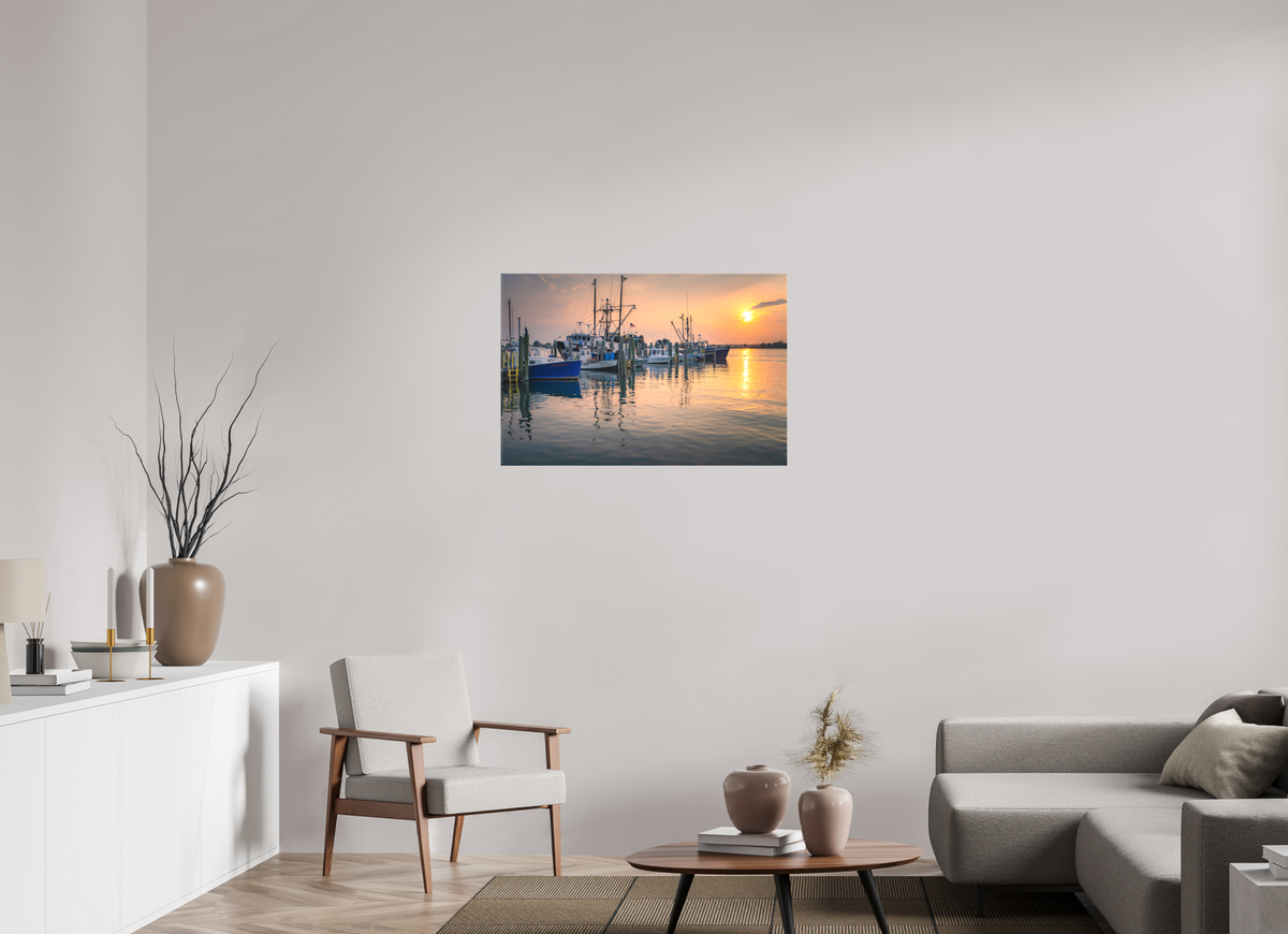 36 x 24″, Matte Canvas Print Boats at Sunset