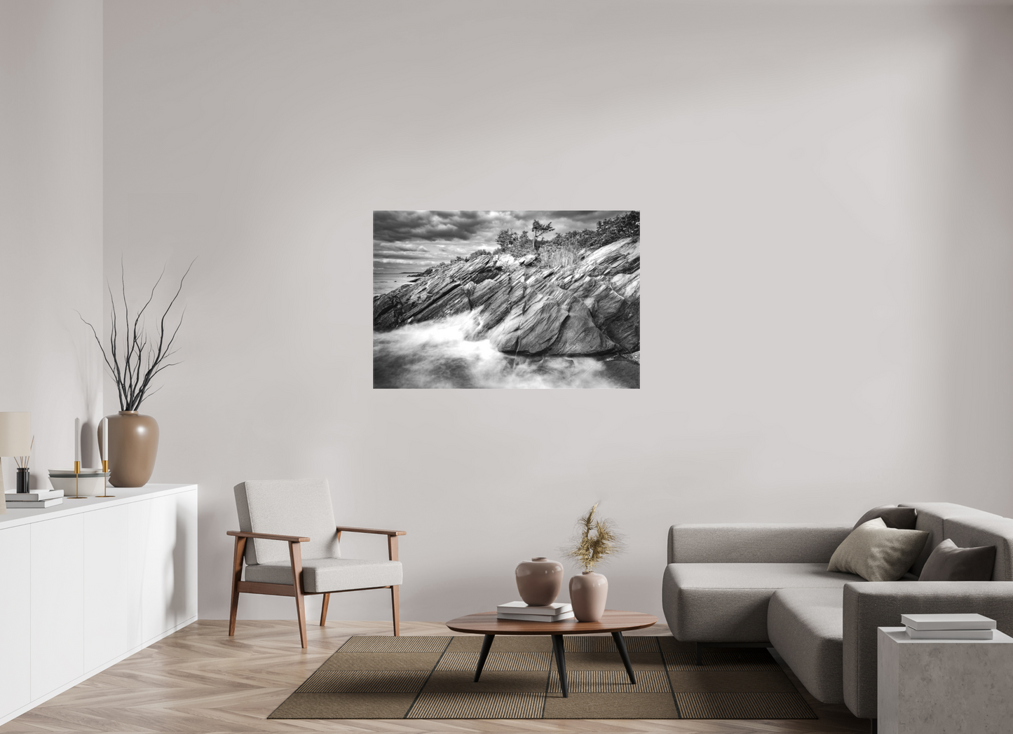 54 x 36″, Matte Canvas Print Rough Seas Against Beavertail Cliffs