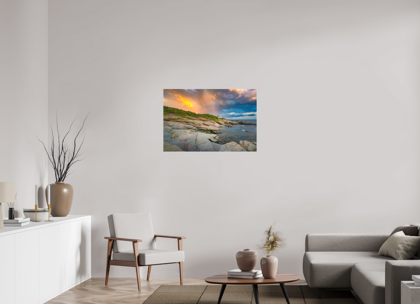 36 x 24″, Matte Canvas Print Rainbow Over Beavertail Lighthouse
