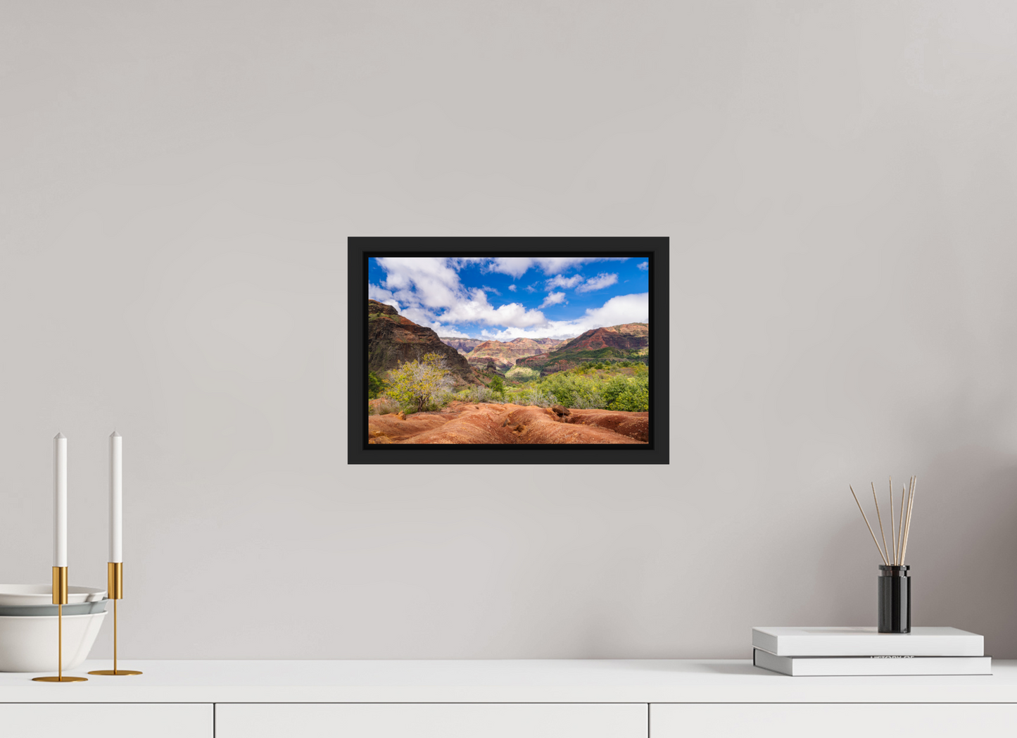 12 x 8″, Photo Print under Acrylic Glass with Black Wood Floater Frame Along the Kukui Trail