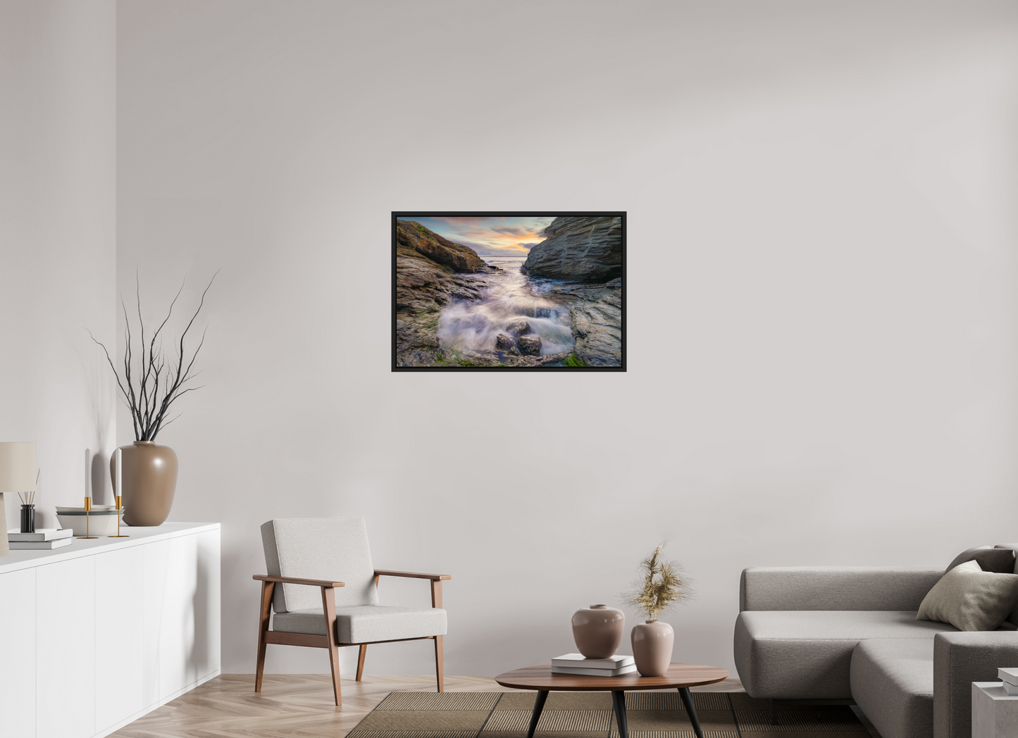 36 x 24″, Photo Print Under Acrylic Glass with Black Wood Floater Frame Waves Approaching