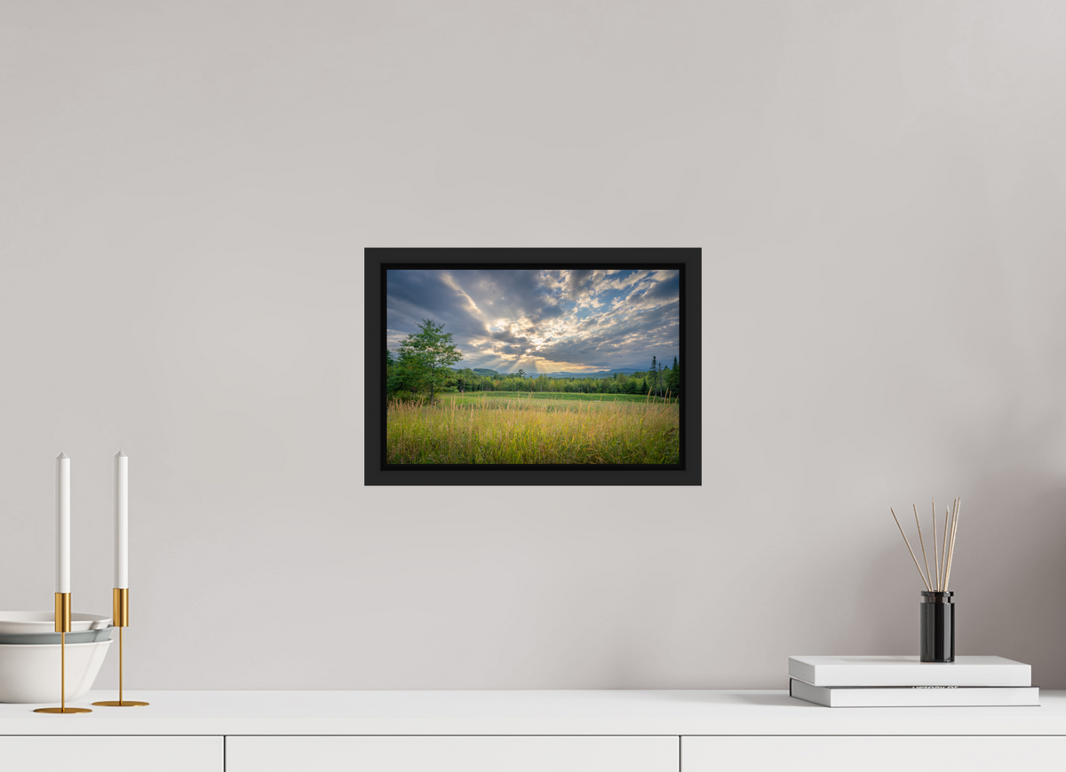 12 x 8″, Premium ChromaLuxe HD Aluminum Metal Print with Black Wood Floater Frame Mountain Sun Rays