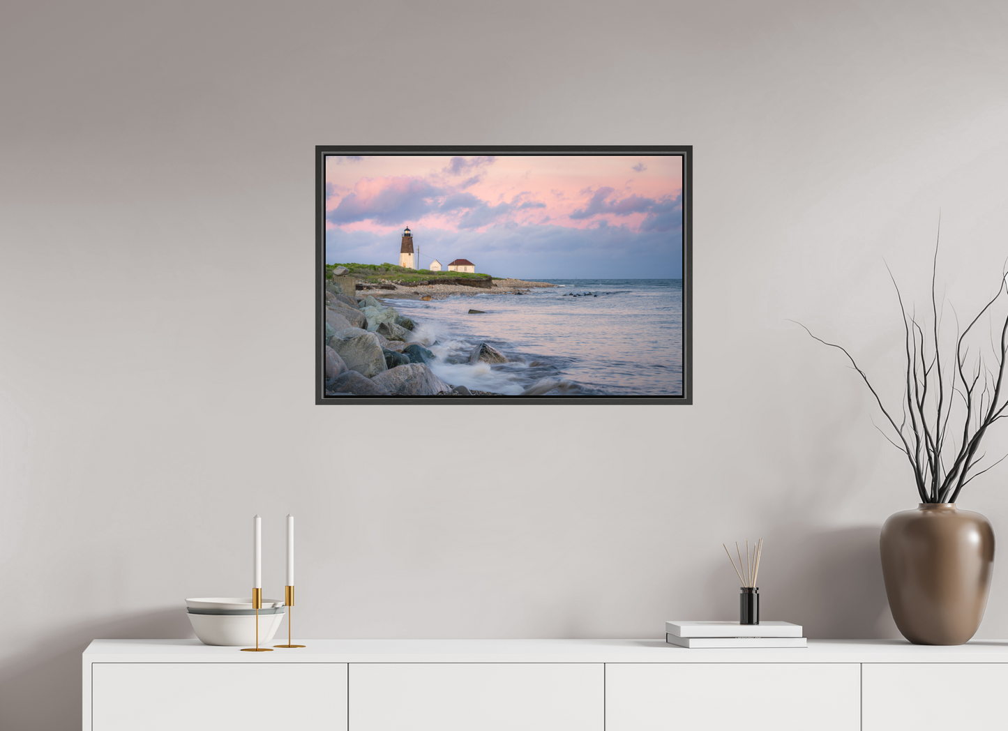 30 x 20″, Matte Canvas Print with Black Wood Floater Frame Quiet Sunset at Camp Cronin