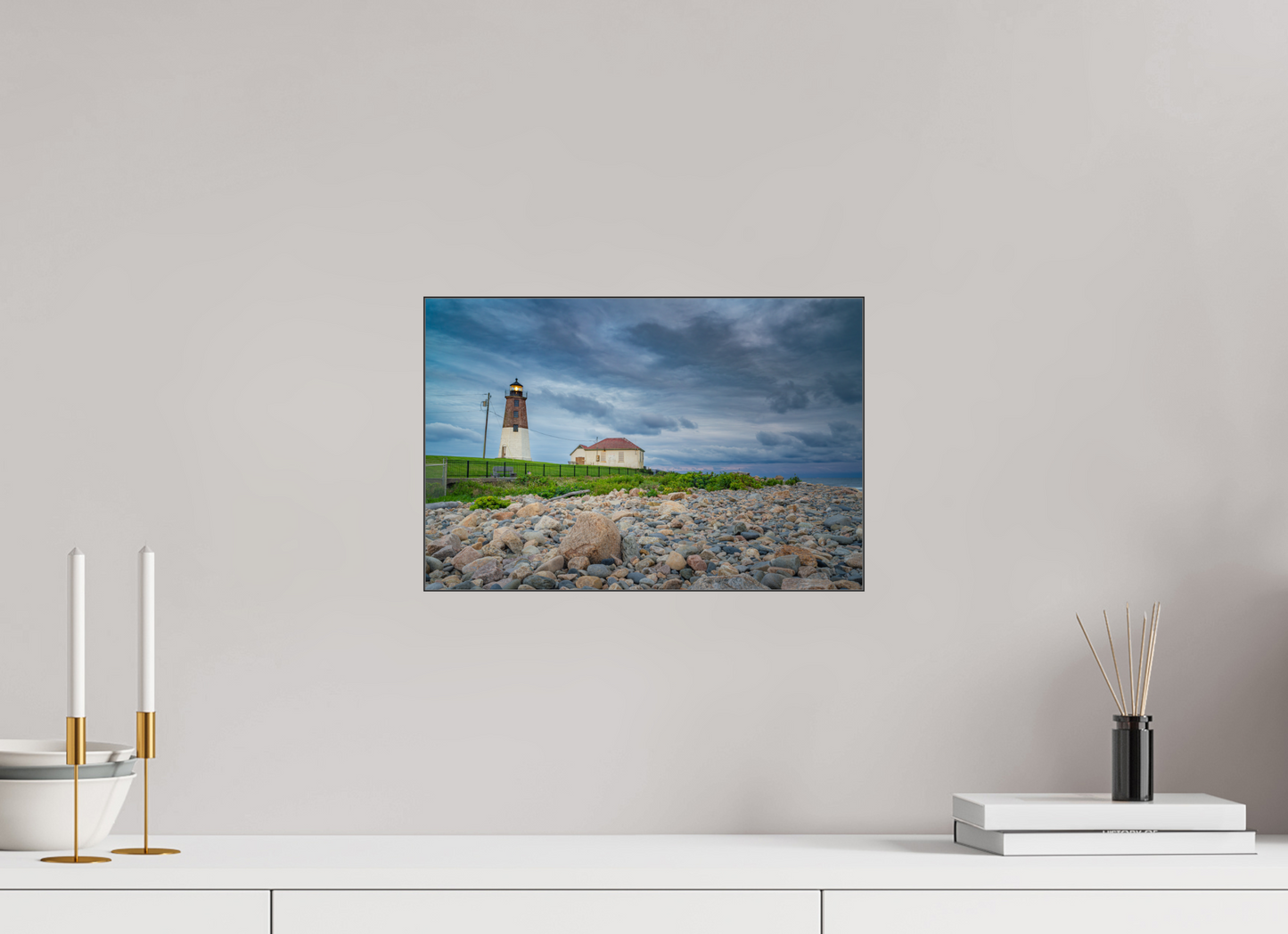 15 x 10″, Photo Print under Acrylic Glass with Black Slimline Case The Point Judith Lighthouse