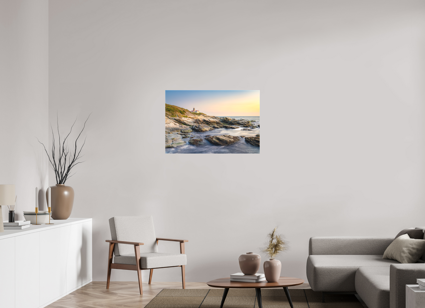 36 x 24″, Matte Canvas Print Quiet Sunset at Beavertail Lighthouse