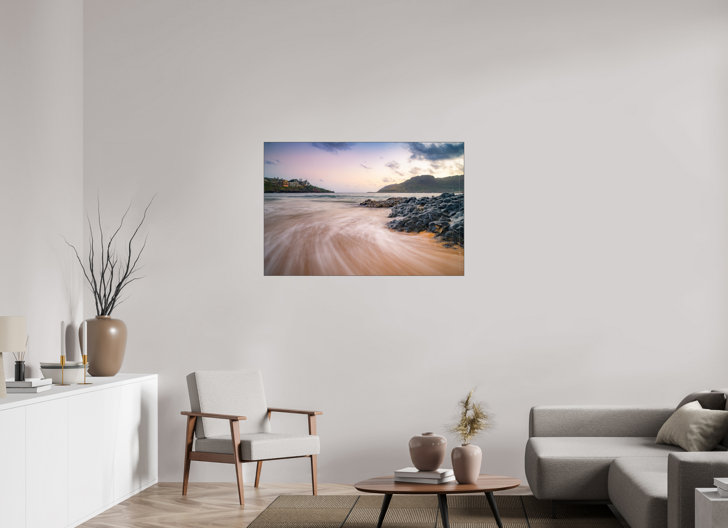 45 x 30″, Photo Print under Acrylic Glass with Black Slimline Case Waves Retreating