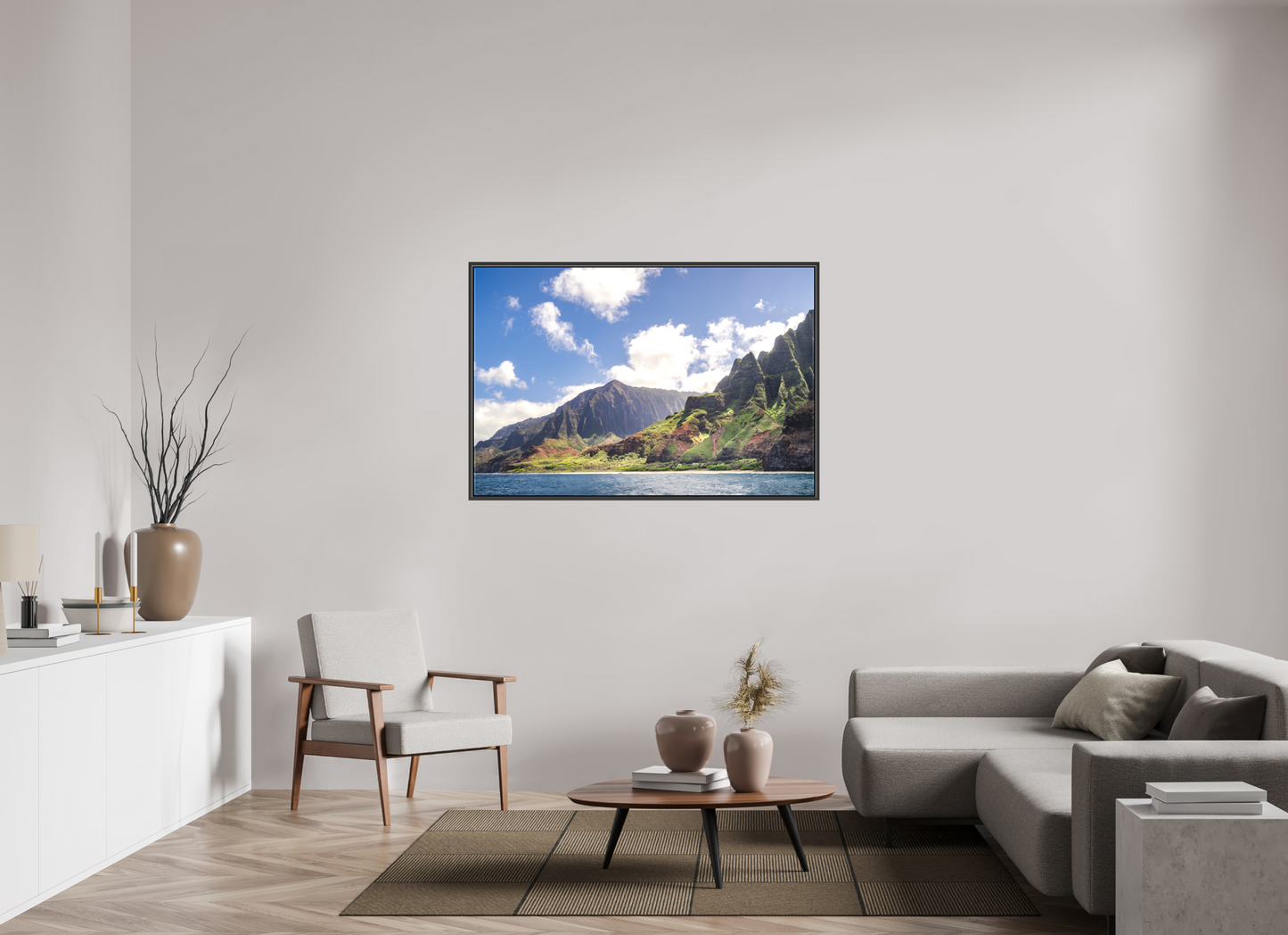 54 x 36″, Matte Canvas Print with Black Wood Floater Frame The Napali Coast