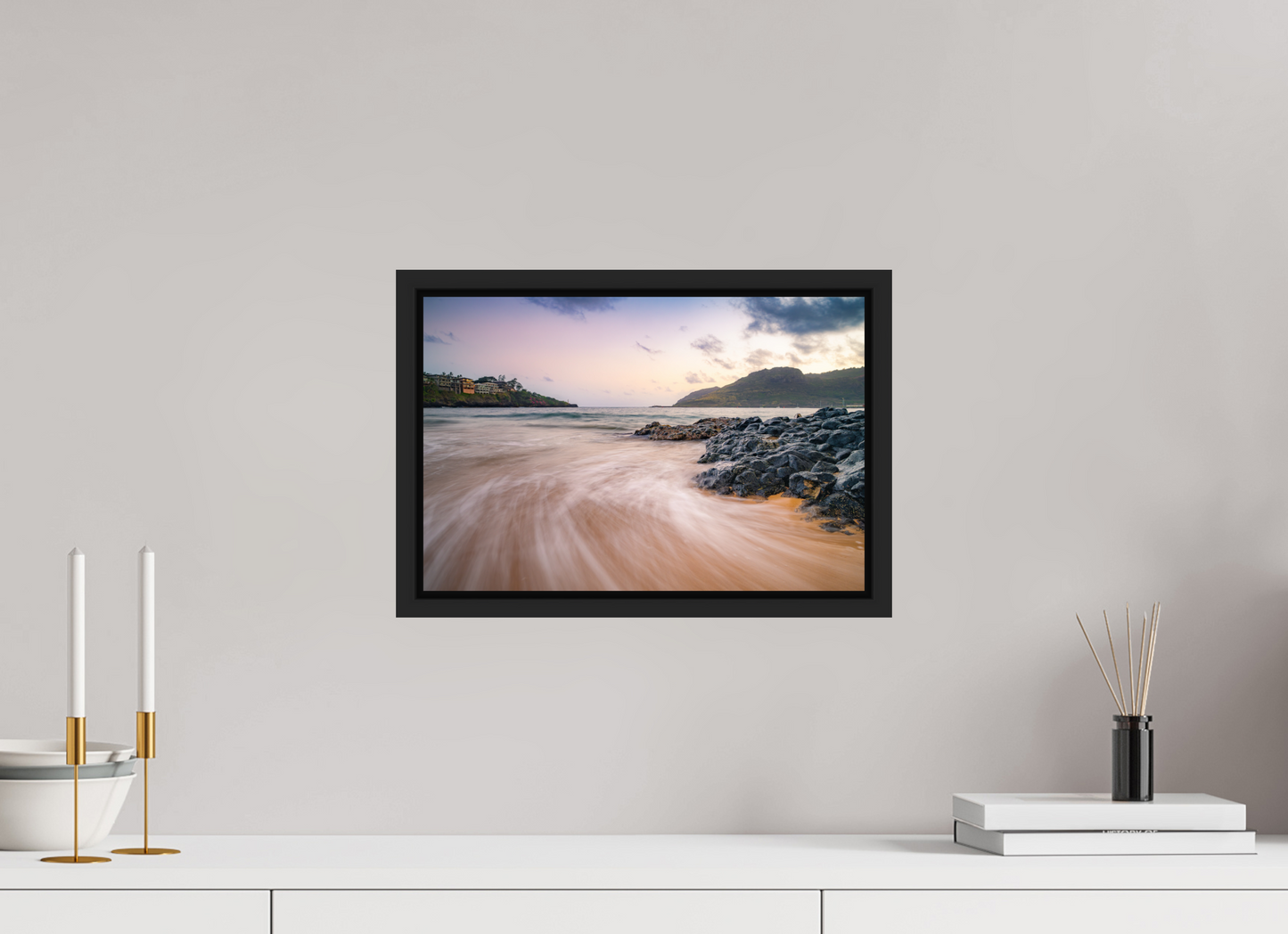 15 x 10″, ChromaLuxe HD Metal Print with Black Wood Floater Frame Waves Retreating