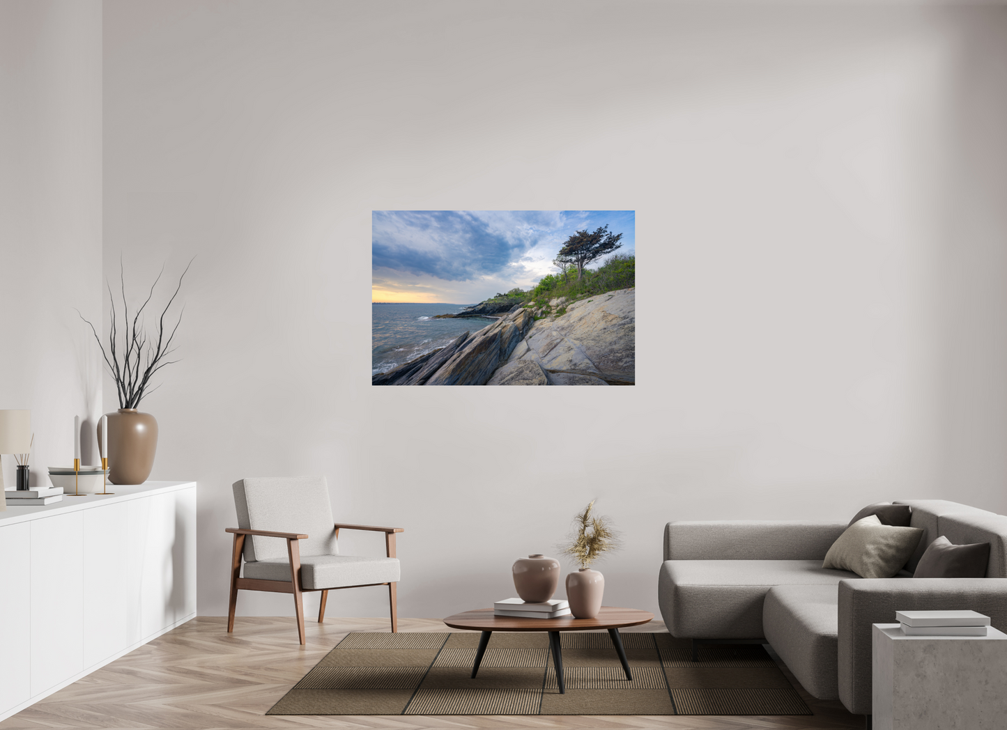 54 x 36″, Premium ChromaLuxe HD Aluminum Metal Print Rain in the Distance at Beavertail