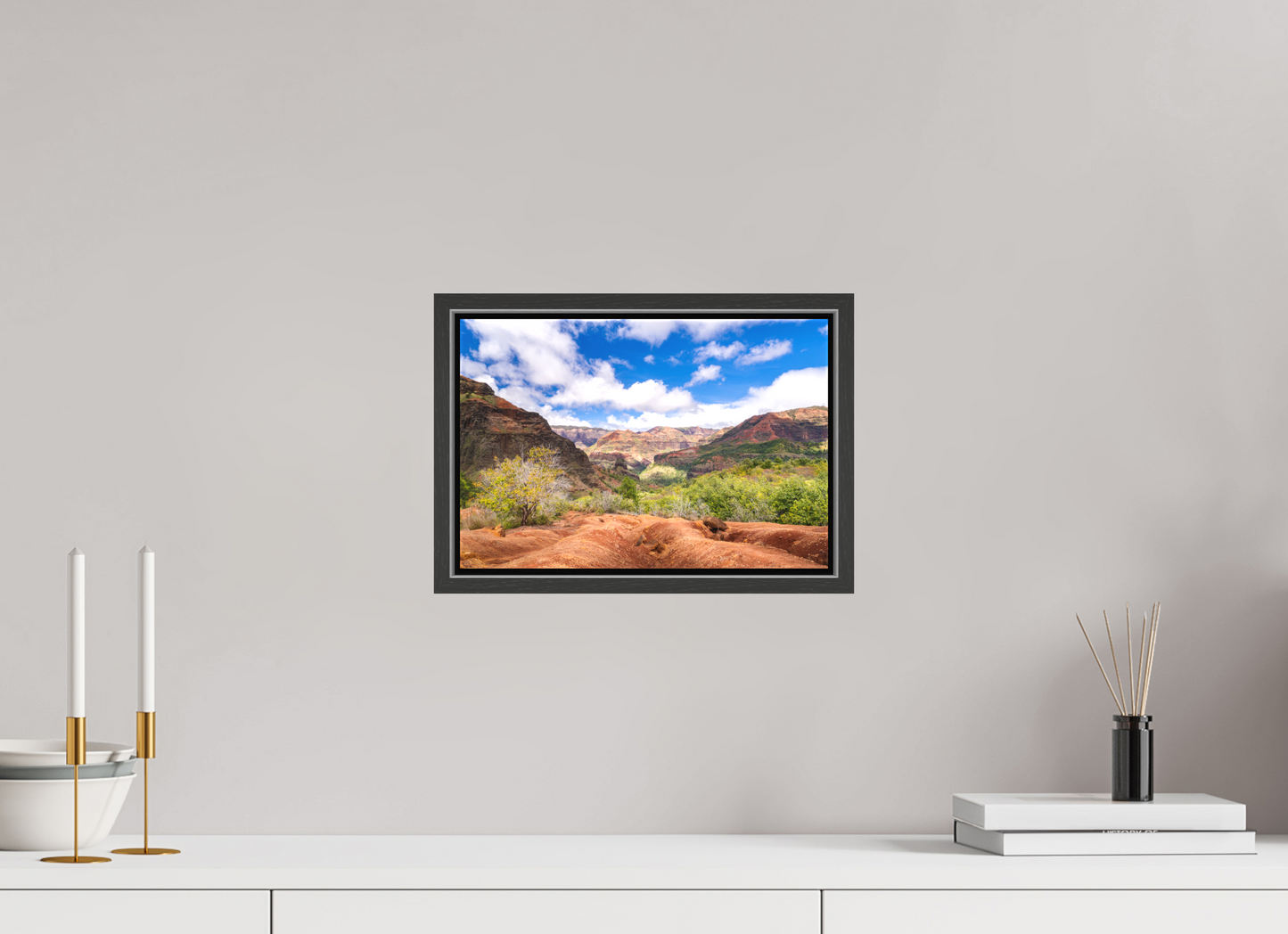 12 x 8″, Matte Canvas Print with Black Wood Floater Frame Along the Kukui Trail
