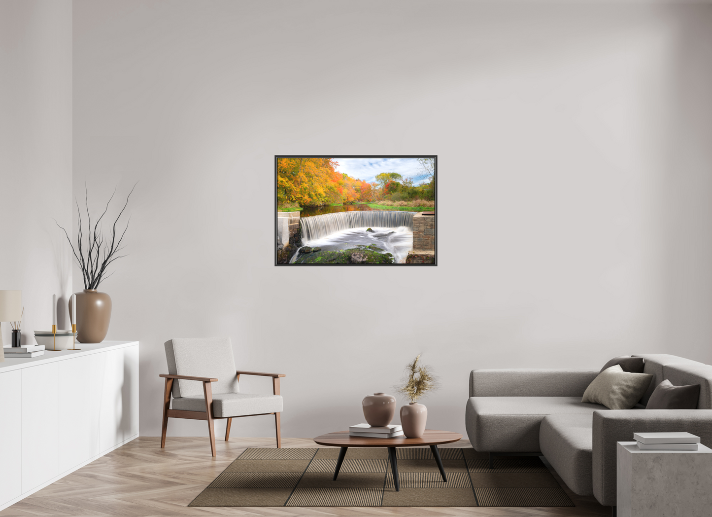 45 x 30″, Matte Canvas Print with Black Wood Floater Frame Autumn at Horseshoe Falls