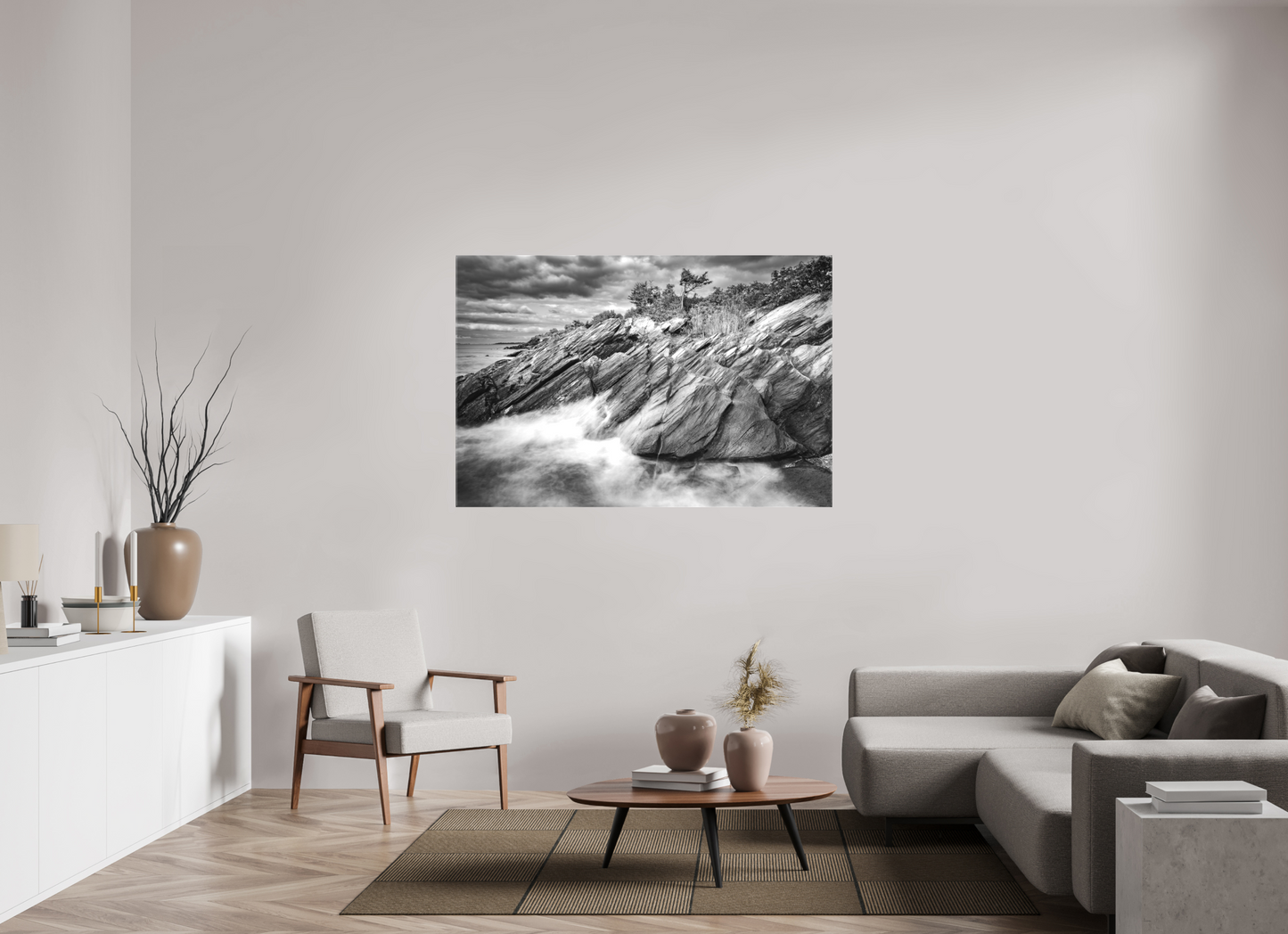 60 x 40″, Matte Canvas Print Rough Seas Against Beavertail Cliffs