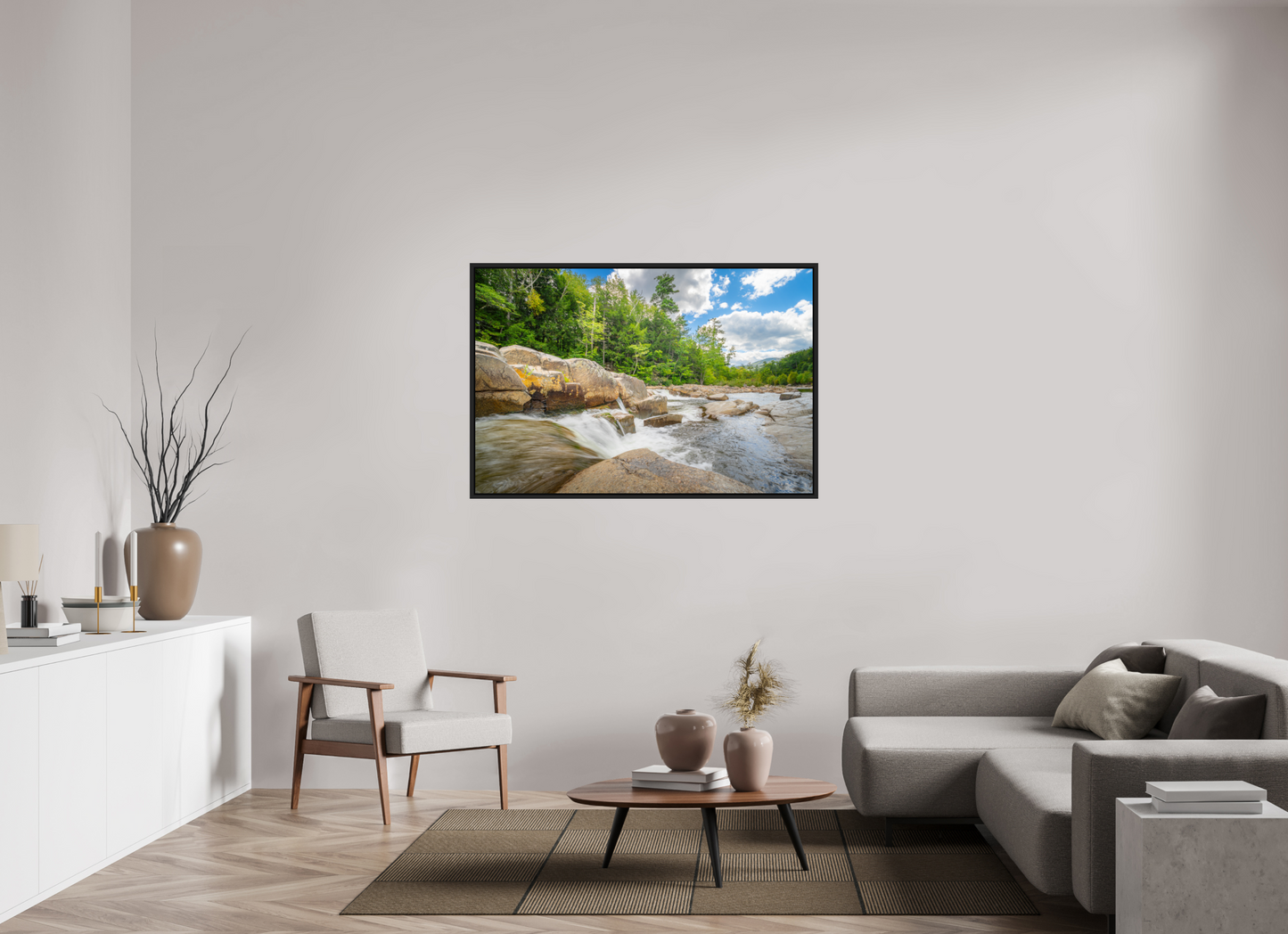 54 x 36″, Photo Print under Acrylic Glass with Black Wood Floater Frame Over the Falls
