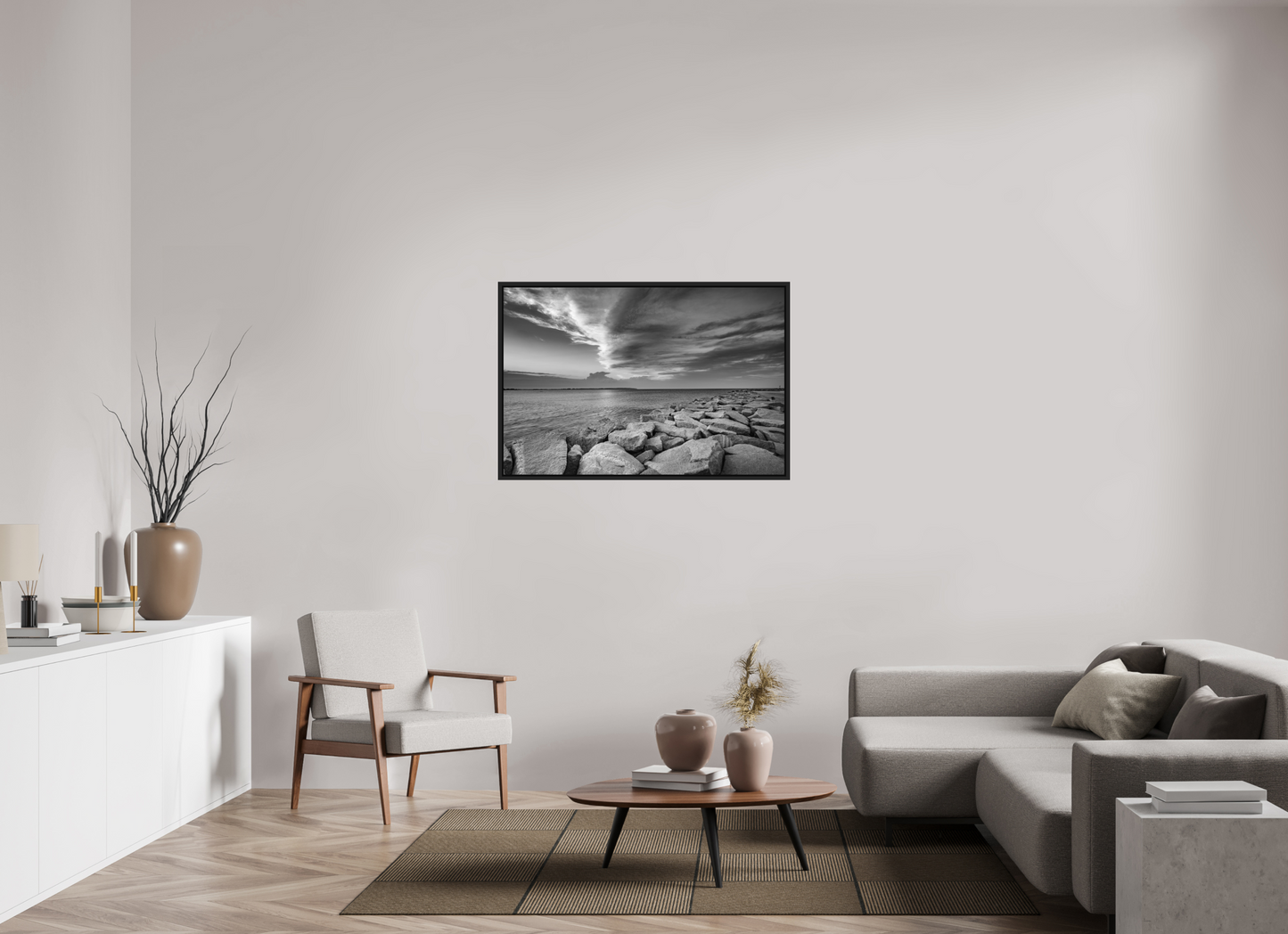 45 x 30″, ChromaLuxe HD Metal Print with Black Wood Floater Frame Overlooking Old Harbor