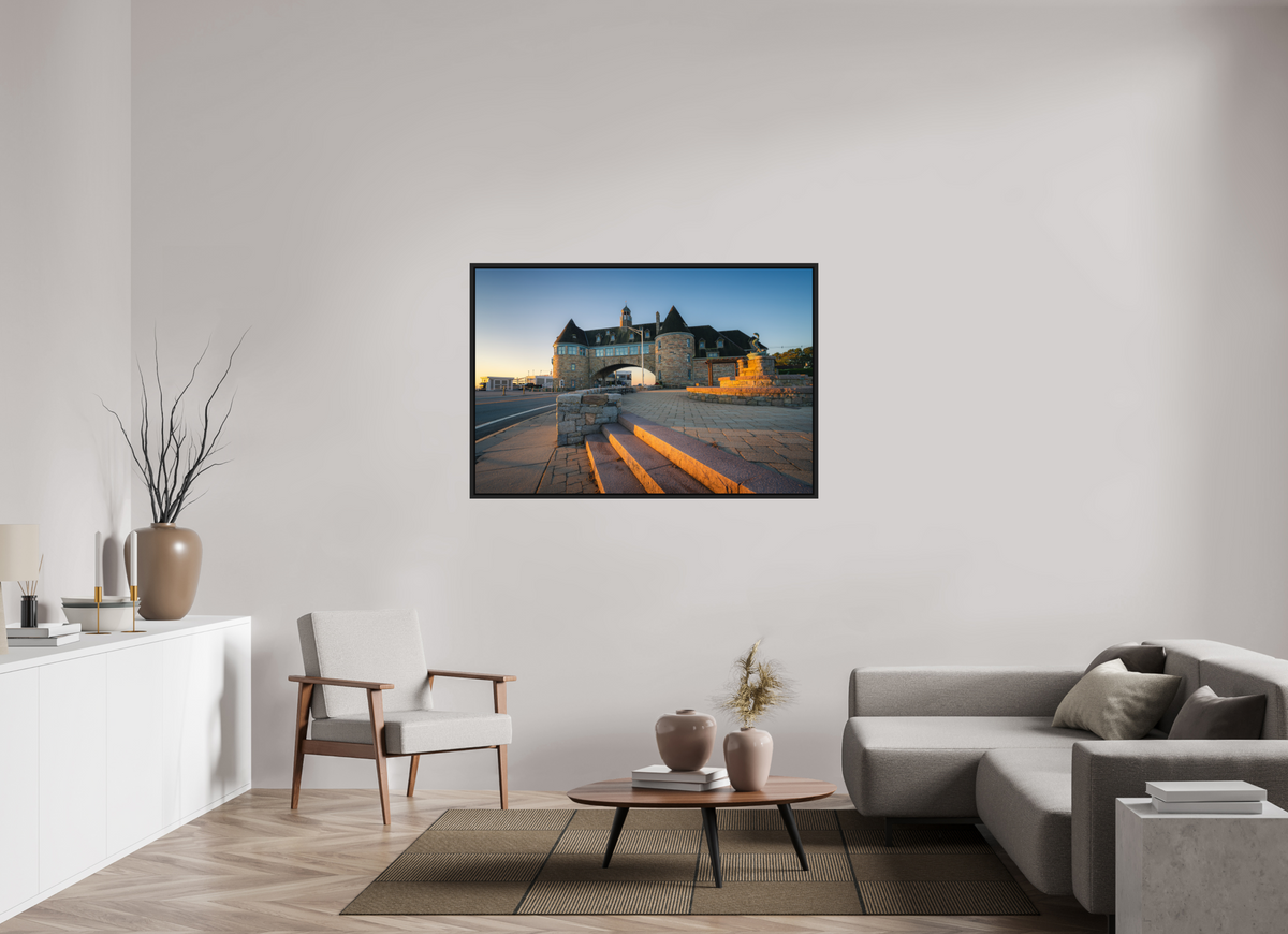 54 x 36″, Premium ChromaLuxe HD Aluminum Metal Print with Black Wood Floater Frame Golden Sunrise at The Towers