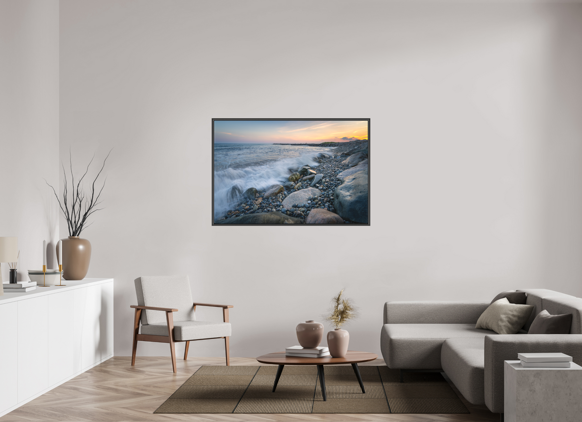 54 x 36″, Matte Canvas Print with Black Wood Floater Frame Waves Crashing at Camp Cronin