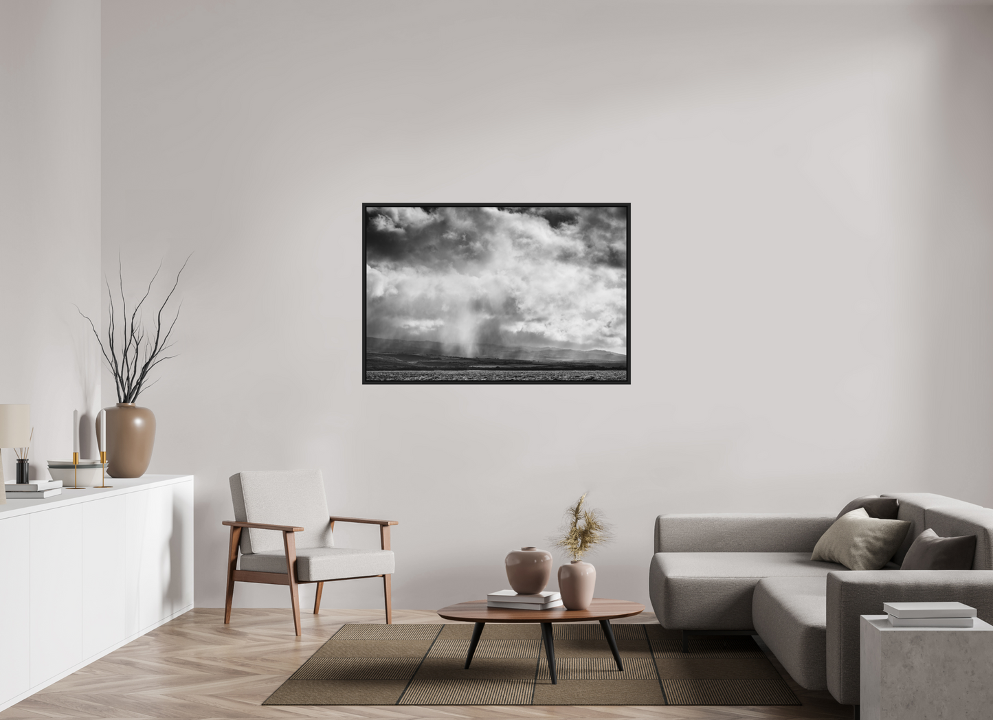 54 x 36″, ChromaLuxe HD Metal Print with Black Wood Floater Frame Rain Showers Along the Napali Coast