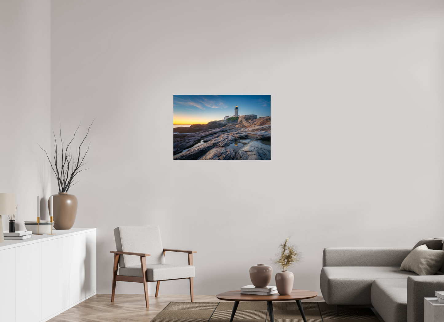 36 x 24″, Premium Photo Print under Acrylic Glass Beavertail Lighthouse Tide Pool Reflection