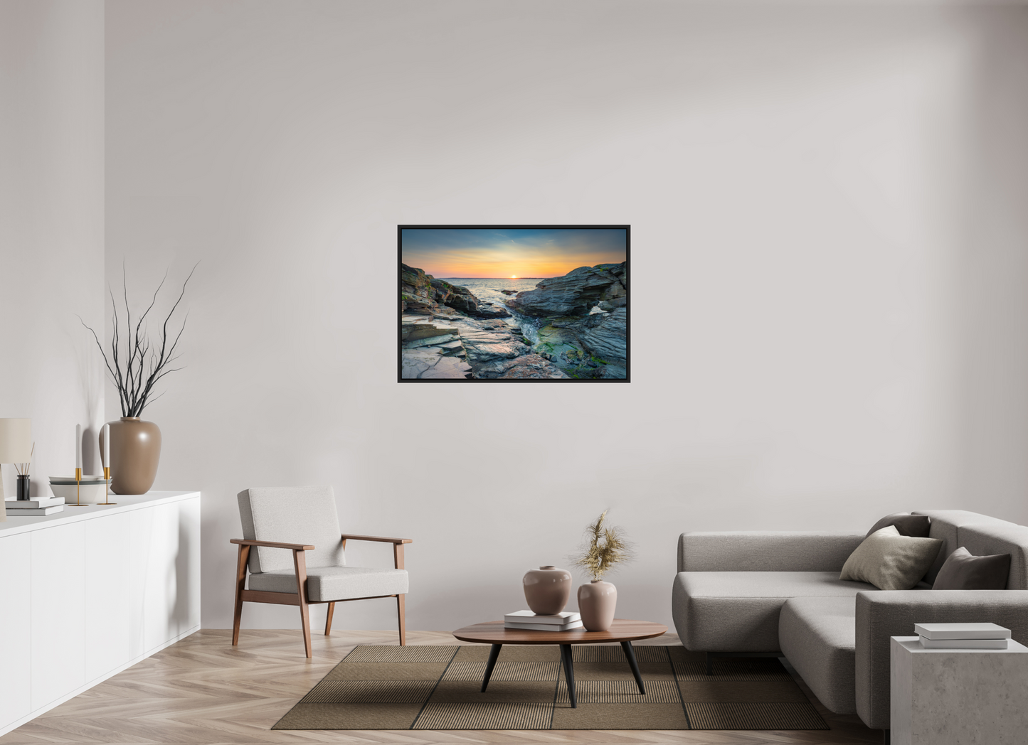 45 x 30″, Photo Print Under Acrylic Glass with Black Wood Floater Frame Sun on the Horizon