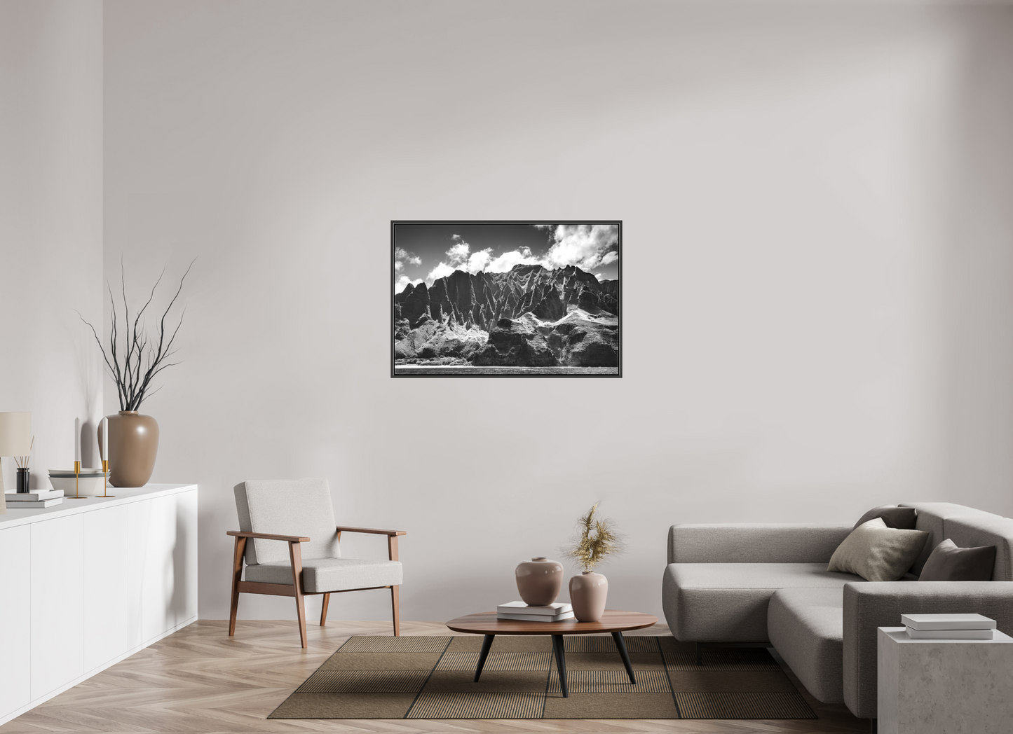 45 x 30″, Matte Canvas Print with Black Wood Floater Frame Rugged Coastline Along the Napali Coast