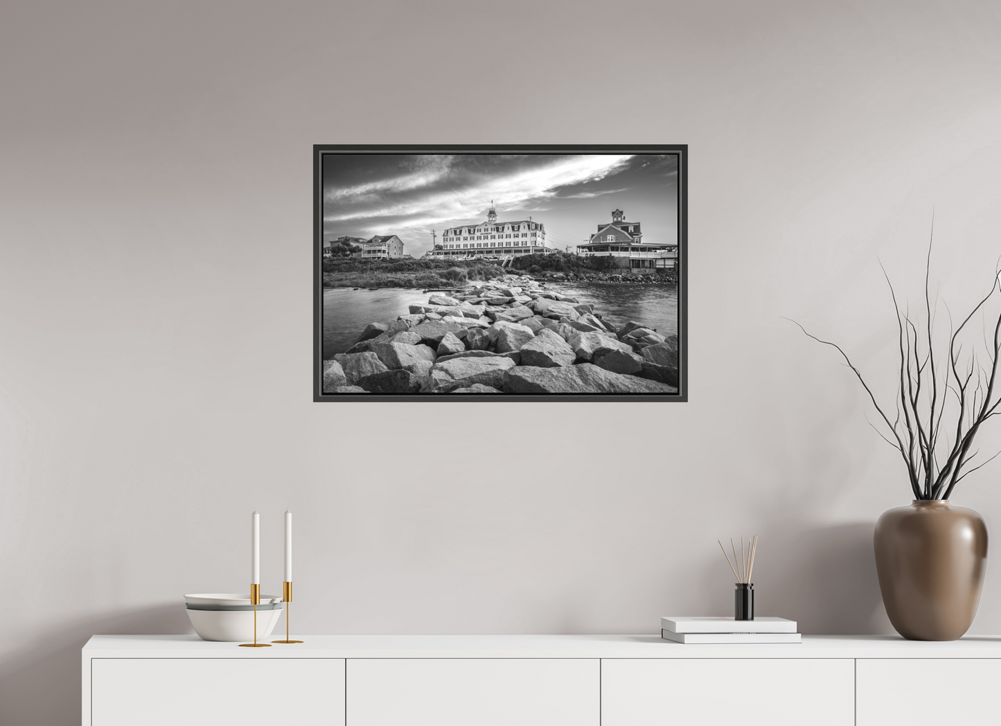 30 x 20″, Matte Canvas Print with Black Wood Floater Frame The National Hotel