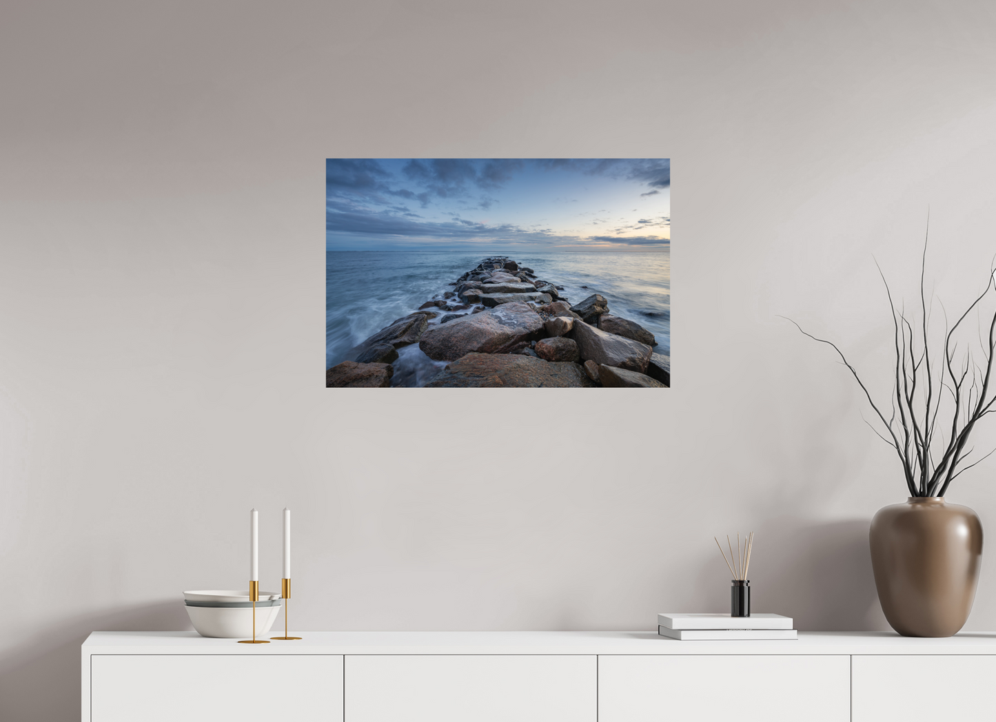 30 x 20″, ChromaLuxe HD Metal Print Roger Wheeler State Beach at Blue Hour