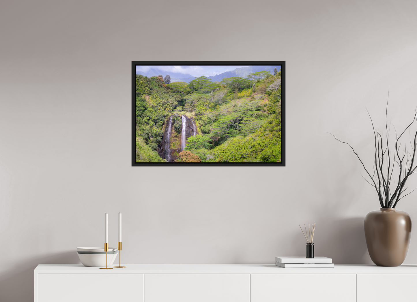 30 x 20″, Photo Print under Acrylic Glass with Black Wood Floater Frame Opeka Falls
