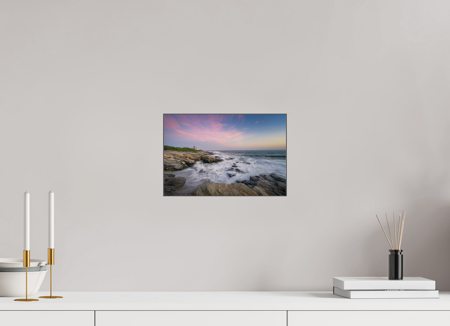 12 x 8″, Premium Photo Print under Acrylic Glass with Black Slimline Case Rough Seas at Sunset