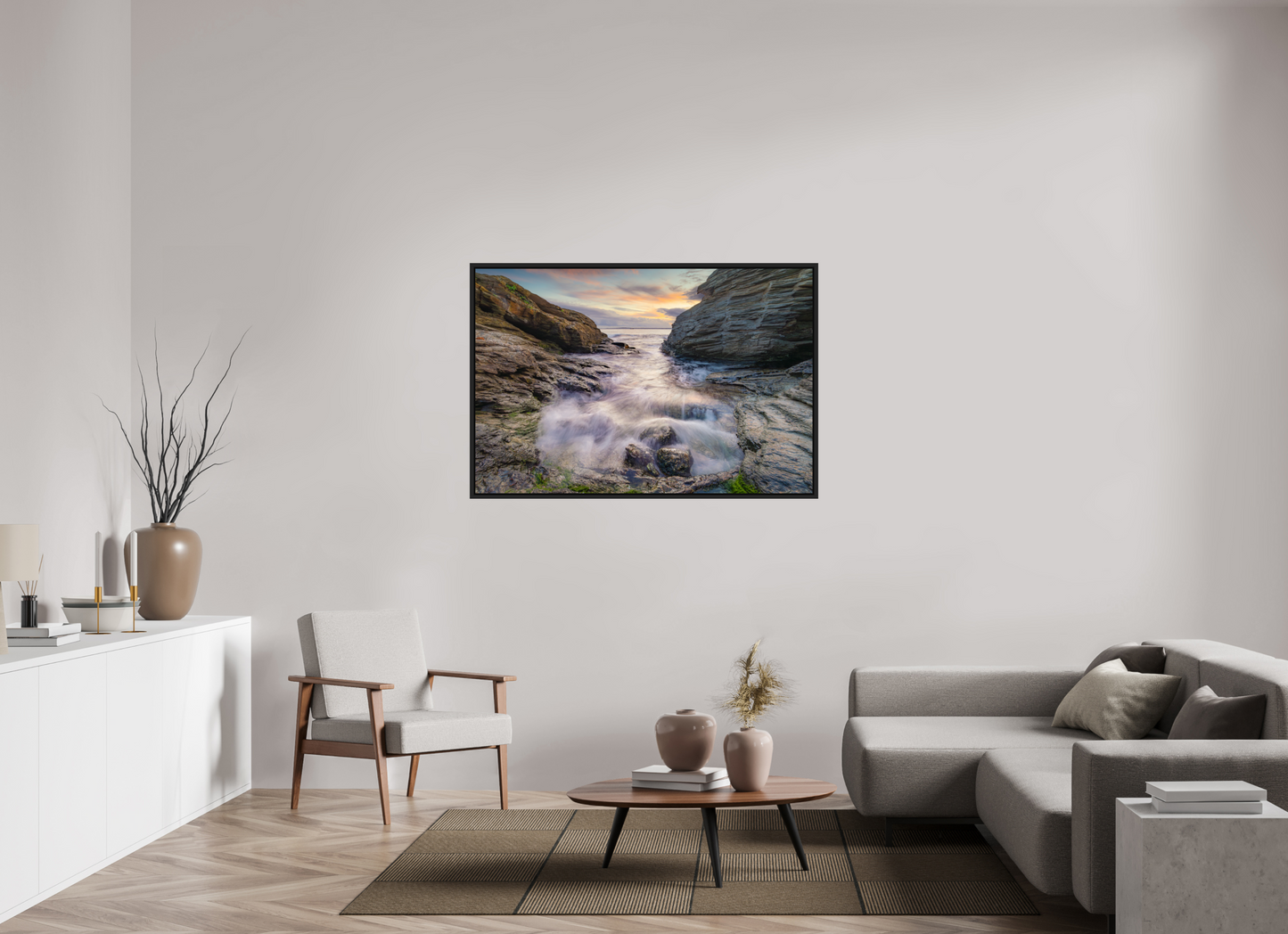 54 x 36″, ChromaLuxe HD Metal Print with Black Wood Floater Frame Waves Approaching