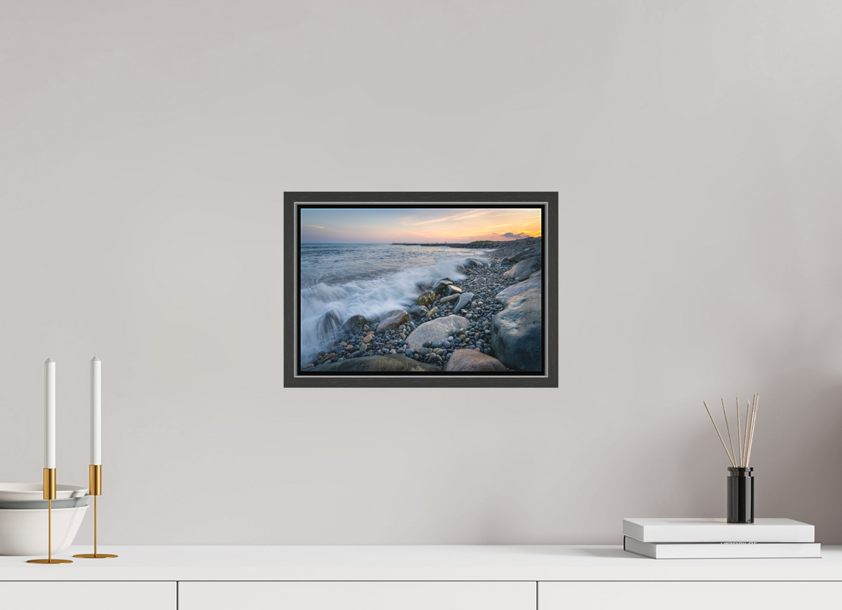 12 x 8″, Matte Canvas Print with Black Wood Floater Frame Waves Crashing at Camp Cronin