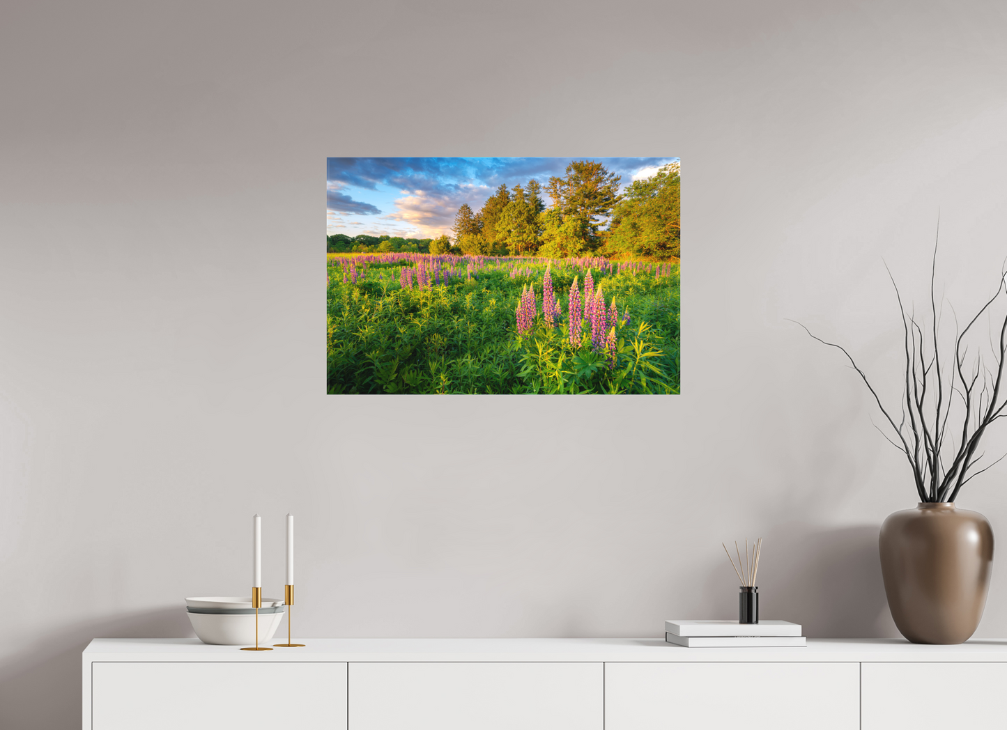 30 x 20″, Matte Canvas Print Lupines at Golden Hour