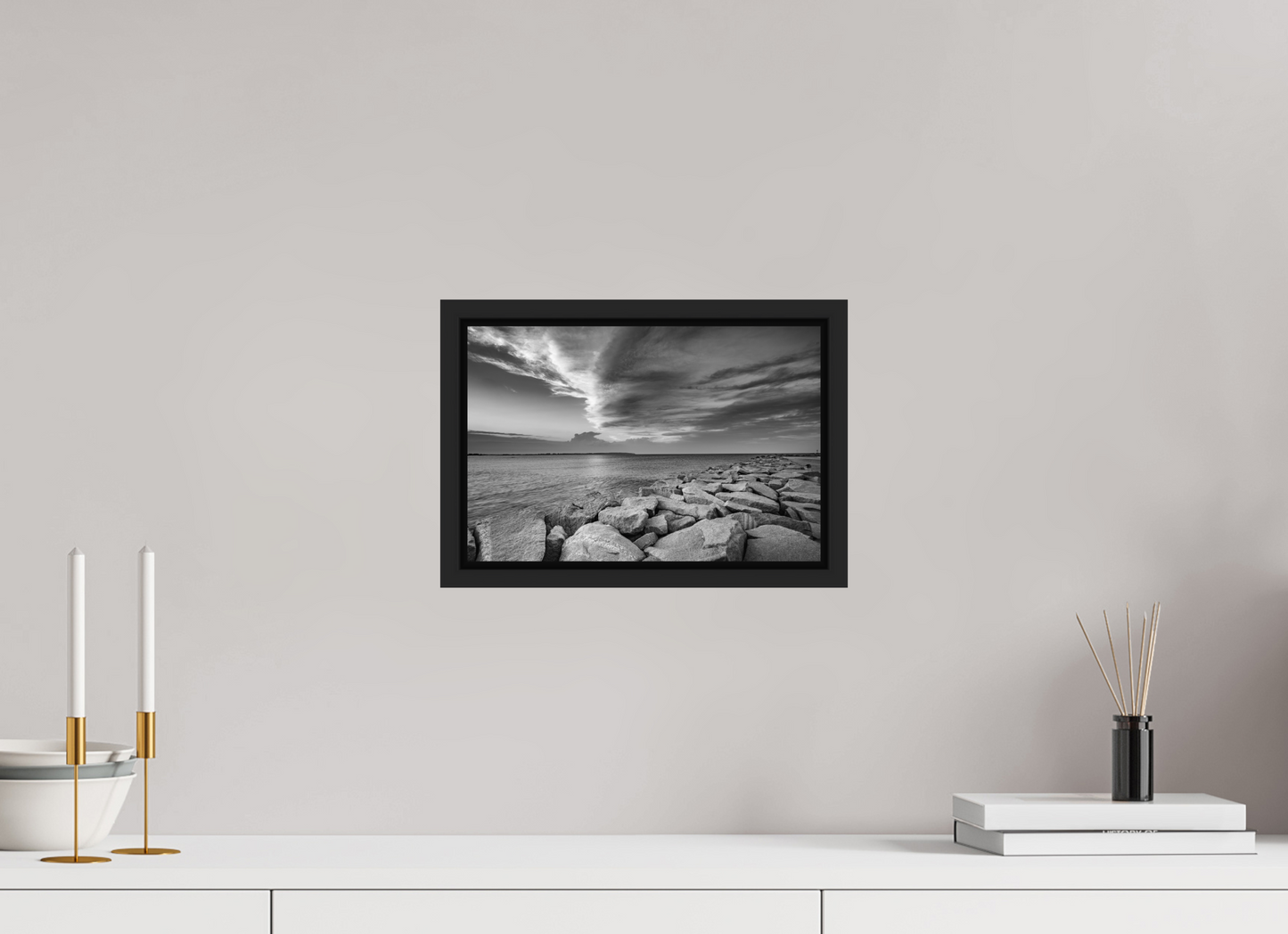 12 x 8″, ChromaLuxe HD Metal Print with Black Wood Floater Frame Overlooking Old Harbor