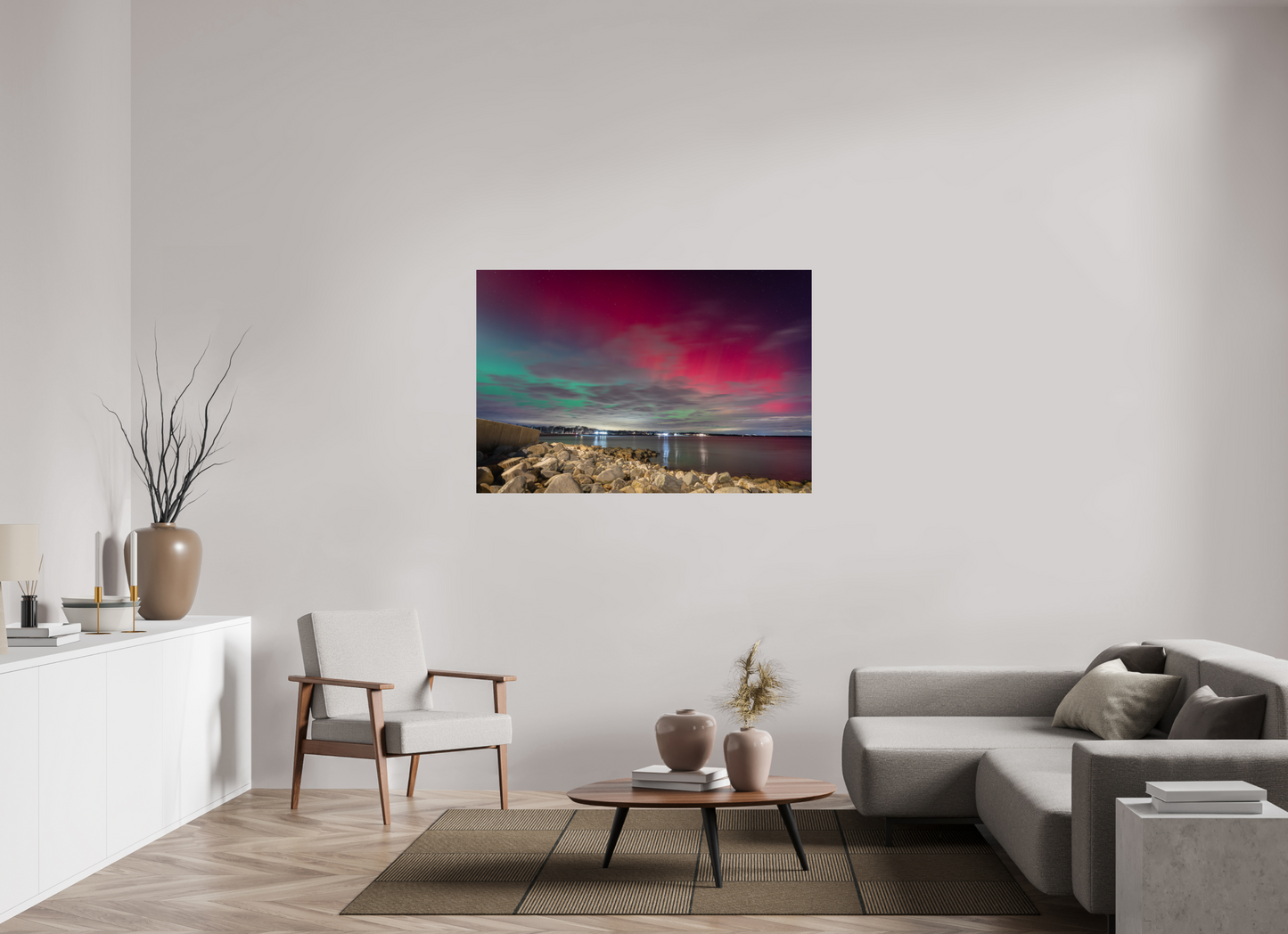 54 x 36″, Basic Photo Print on Fuji Crystal DP II Paper The Aurora Borealis over Narragansett Beach