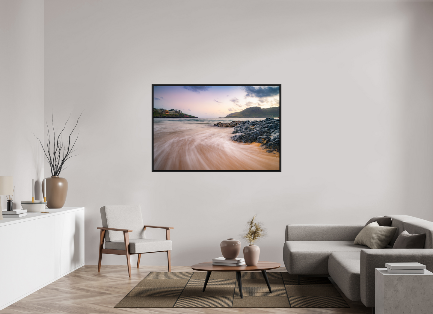 60 x 40″, ChromaLuxe HD Metal Print with Black Wood Floater Frame Waves Retreating