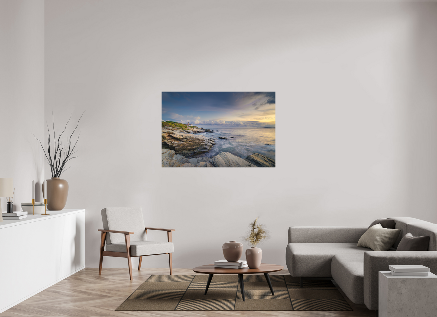 54 x 36″, Matte Photo Print on Fuji Crystal DP II Twilight at Beavertail Lighthouse