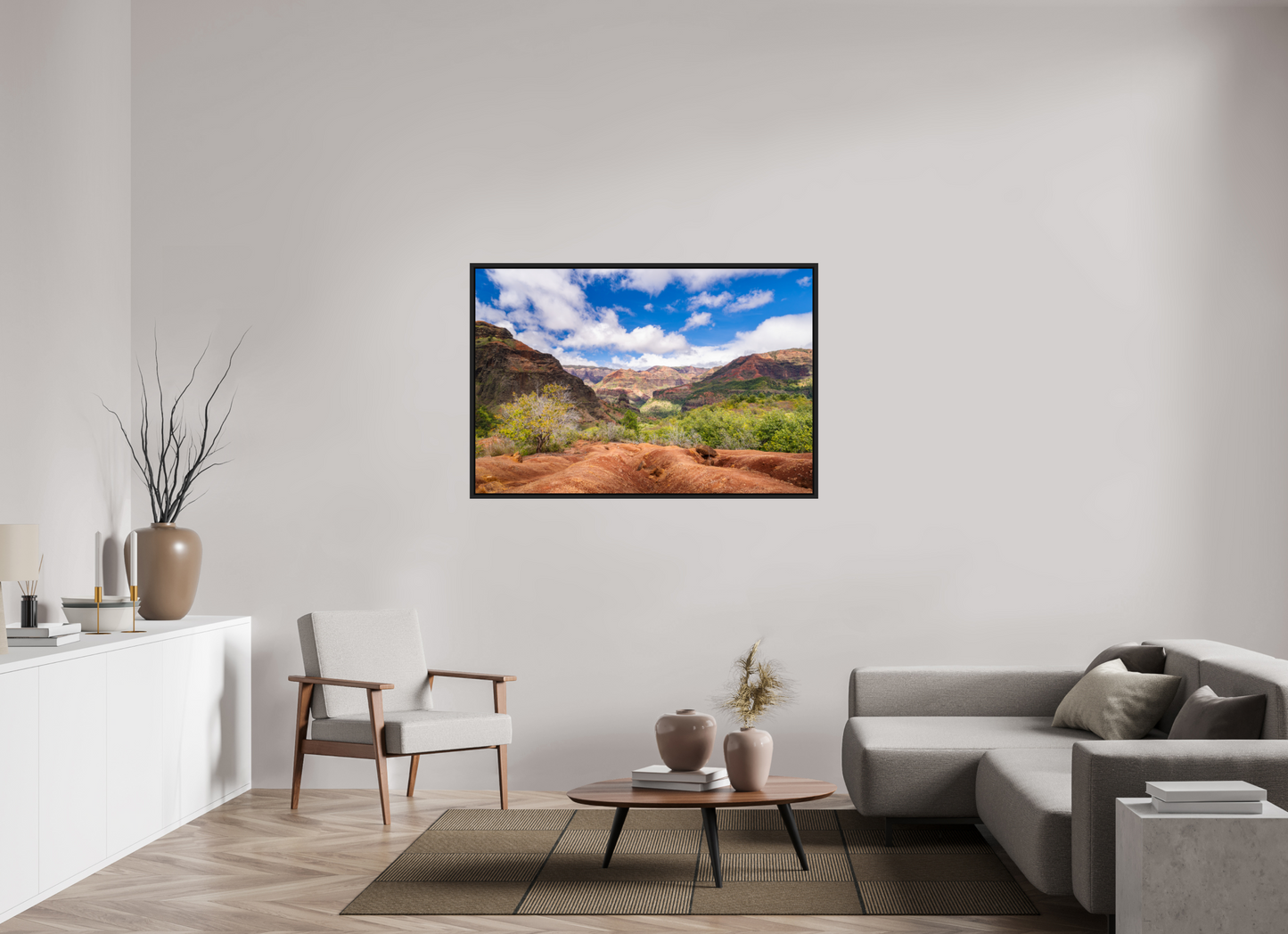 54 x 36″, ChromaLuxe HD Metal Print with Black Wood Floater Frame Along the Kukui Trail