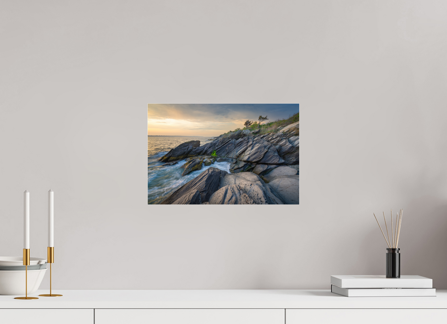 15 x 10″, Premium Photo Print under Acrylic Glass Sunset Glow at Beavertail