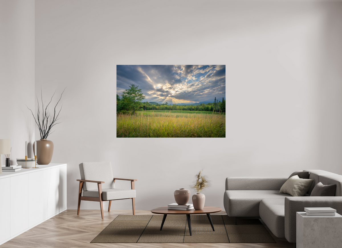 66 x 44″, Premium ChromaLuxe HD Aluminum Metal Print Mountain Sun Rays