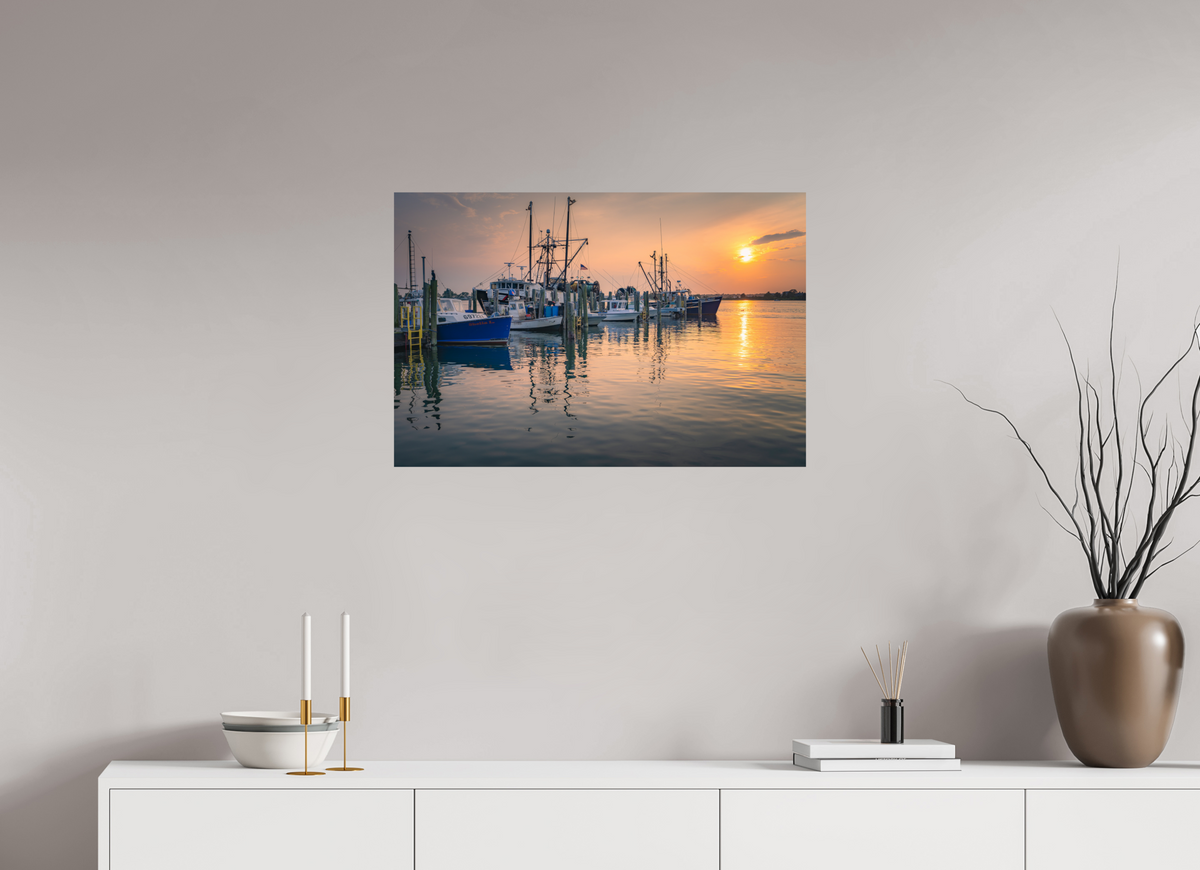 30 x 20″, Premium Metallic Effect Photo Print on Fuji Crystal Pearl Paper Boats at Sunset