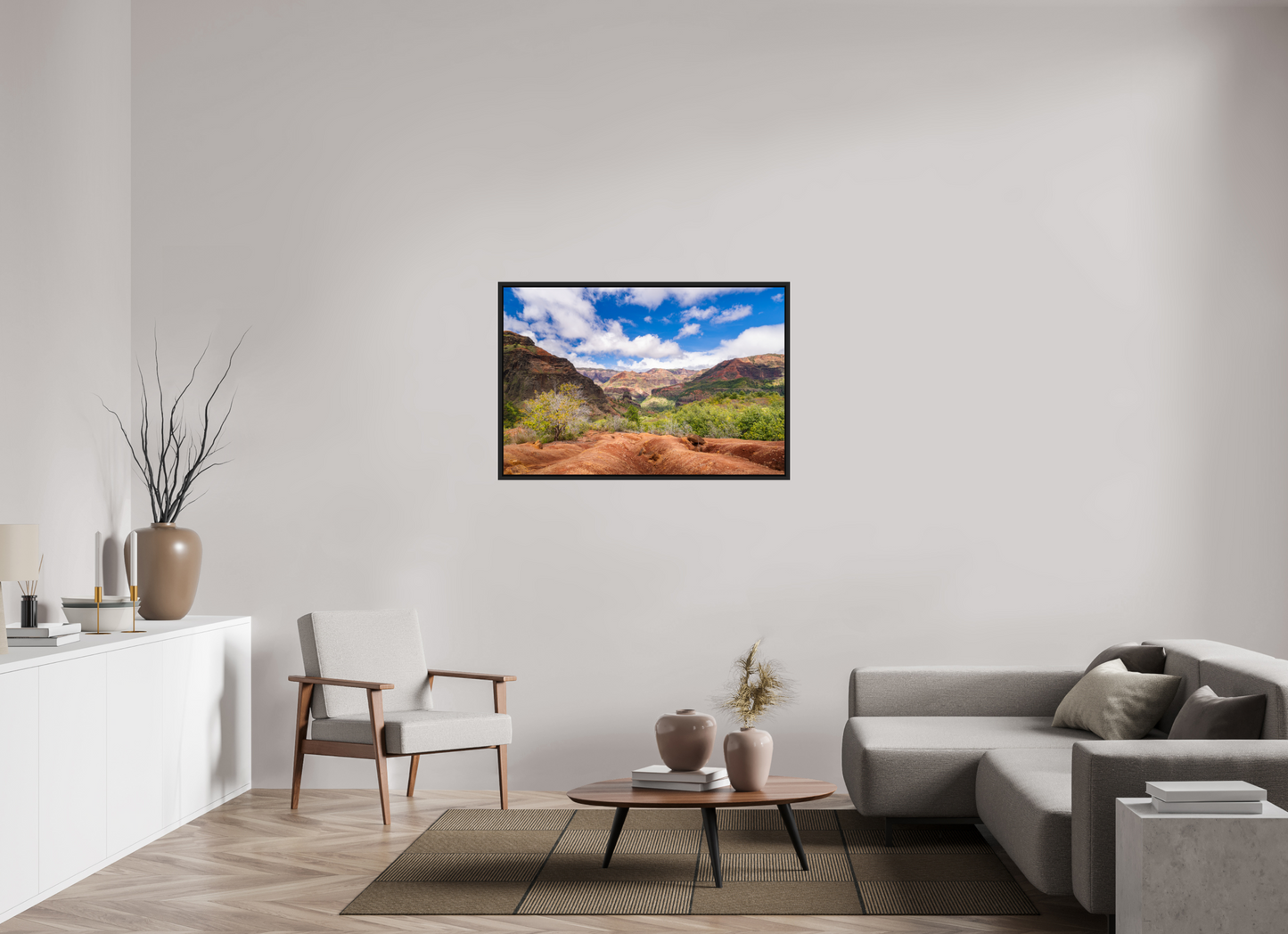45 x 30″, Photo Print under Acrylic Glass with Black Wood Floater Frame Along the Kukui Trail