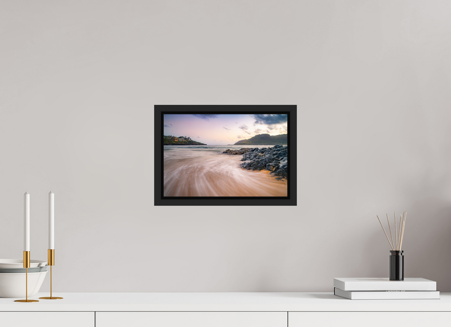 12 x 8″, ChromaLuxe HD Metal Print with Black Wood Floater Frame Waves Retreating