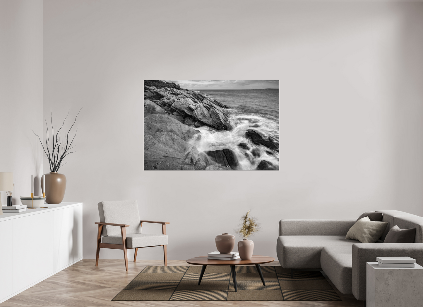 66 x 44″, Photo Print under Acrylic Glass with Black Slimline Case Beavertail Cliffs