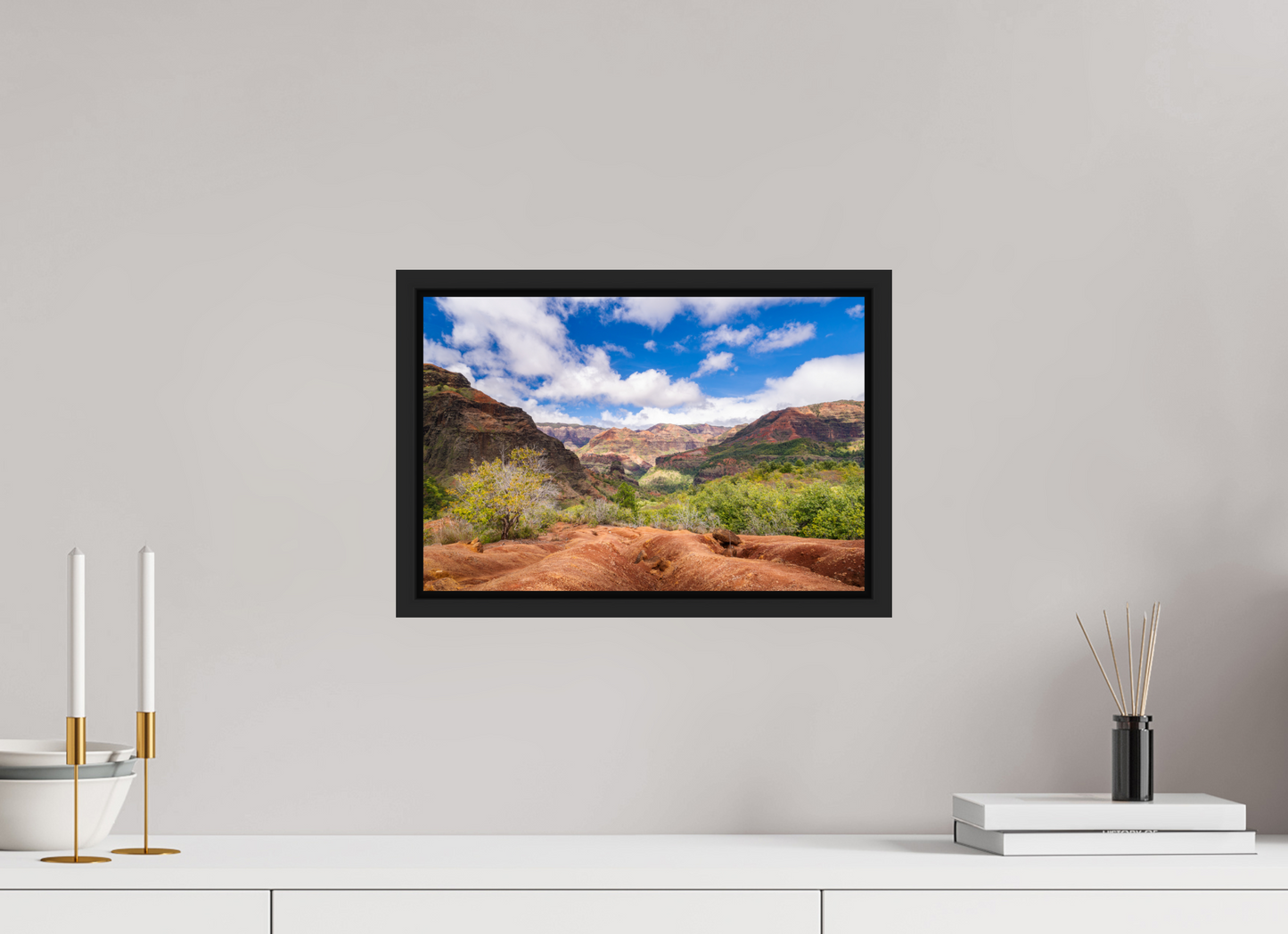 15 x 10″, ChromaLuxe HD Metal Print with Black Wood Floater Frame Along the Kukui Trail