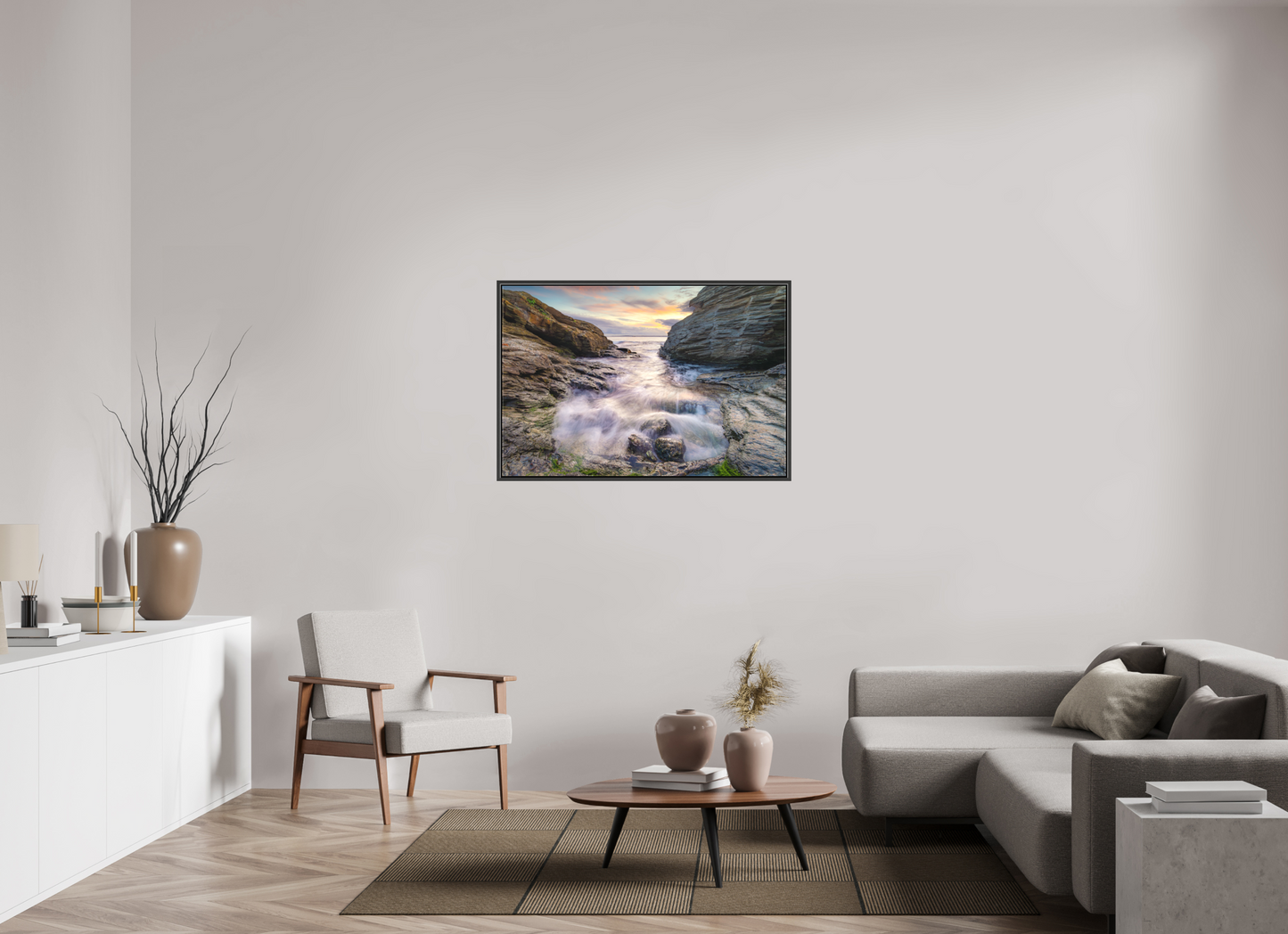 45 x 30″, Matte Canvas Print with Black Wood Floater Frame Waves Approaching