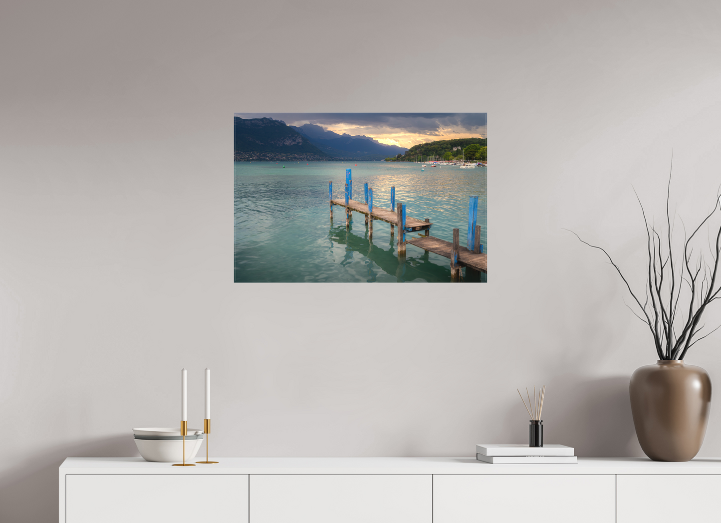 30 x 20″, Matte Canvas Print Thunderstorm over Lake Annecy